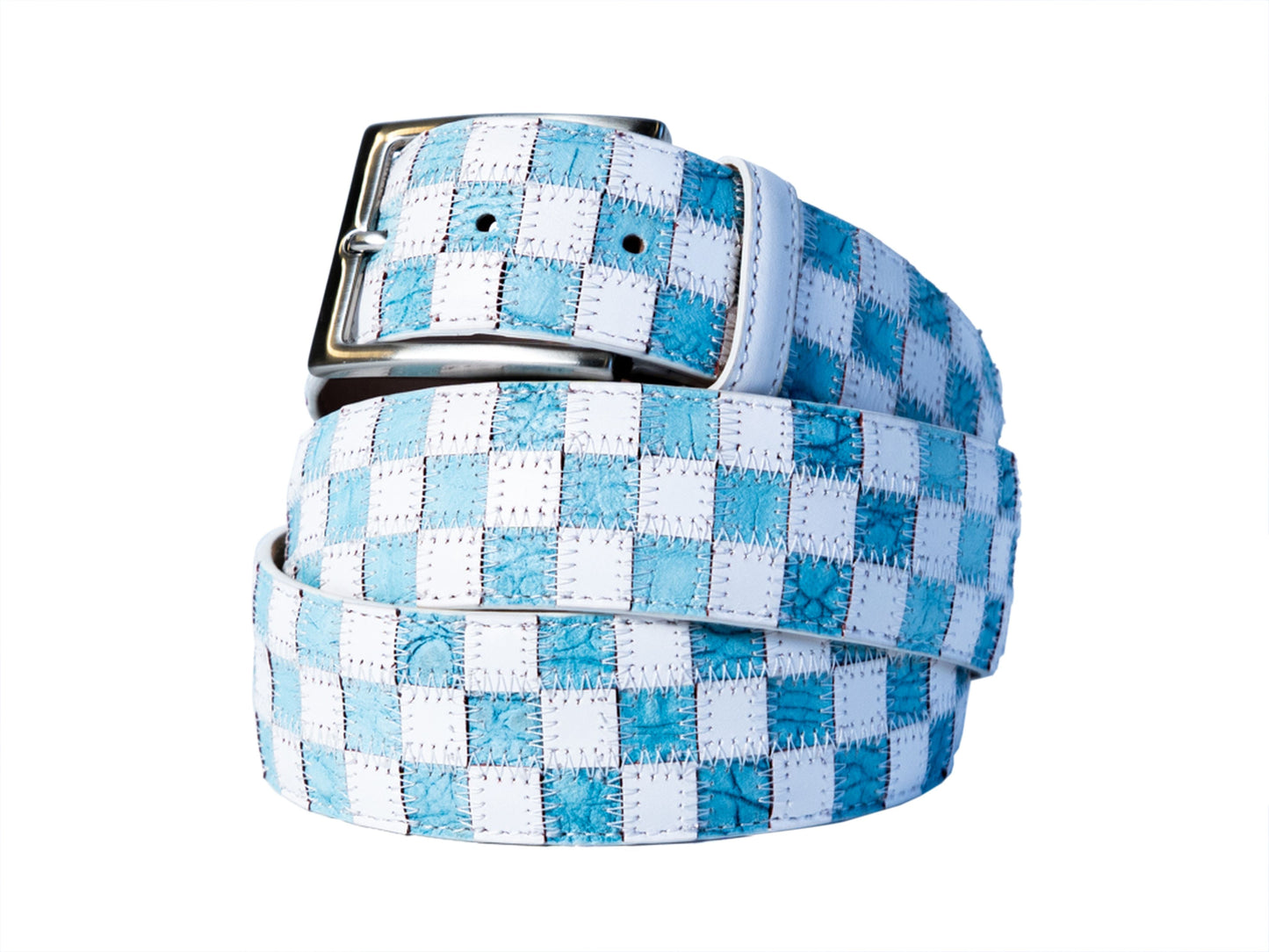 Limited Edition Duo-Skin Alligator Calf Patchwork Belt Sky Blue/White - The Golf Guys Online