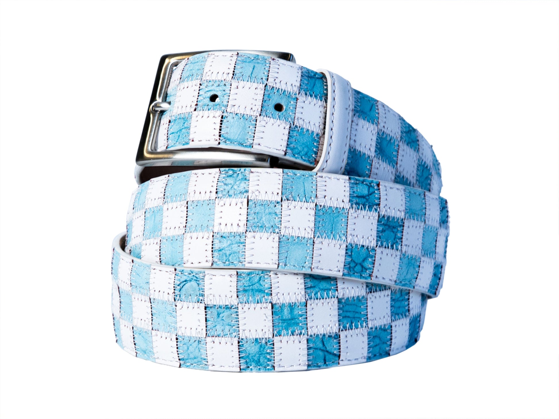 Limited Edition Duo-Skin Alligator Calf Patchwork Belt Sky Blue/White - The Golf Guys Online