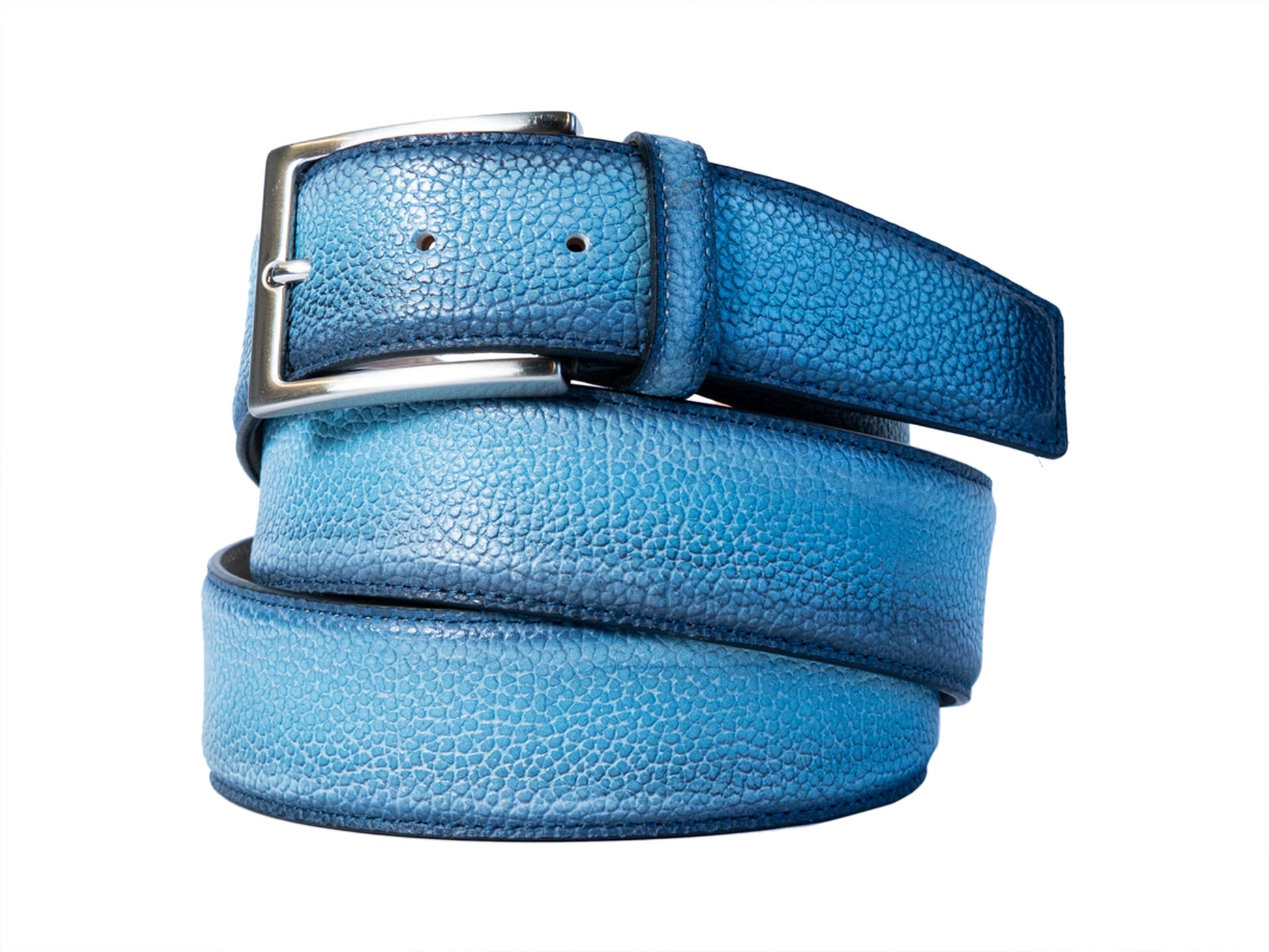 Limited Edition Handpainted Calf Skin Pebble Belt Light Blue - The Golf Guys Online