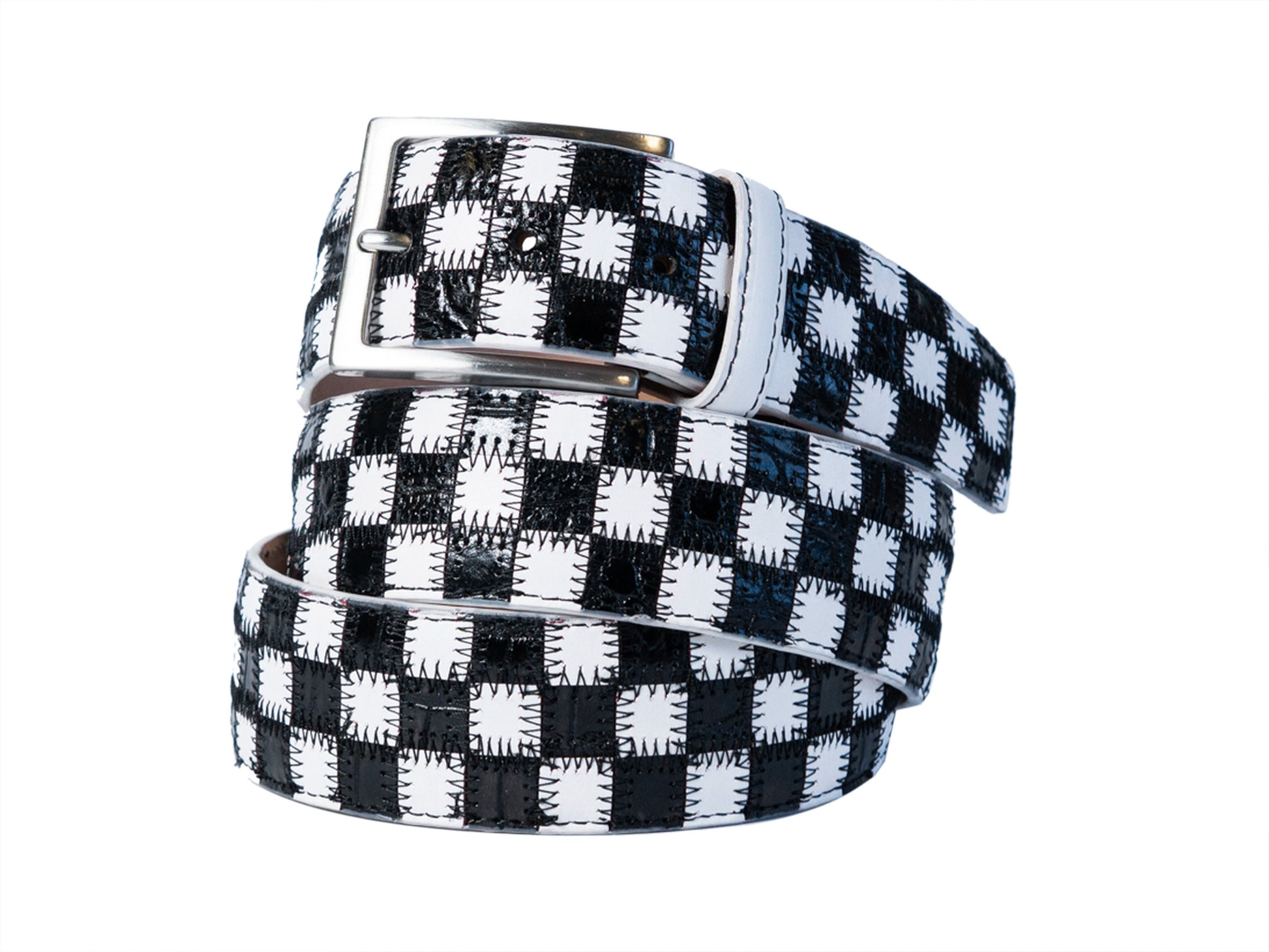 Limited Edition Duo-Skin Alligator Calf Patchwork Belt Black/White - The Golf Guys Online