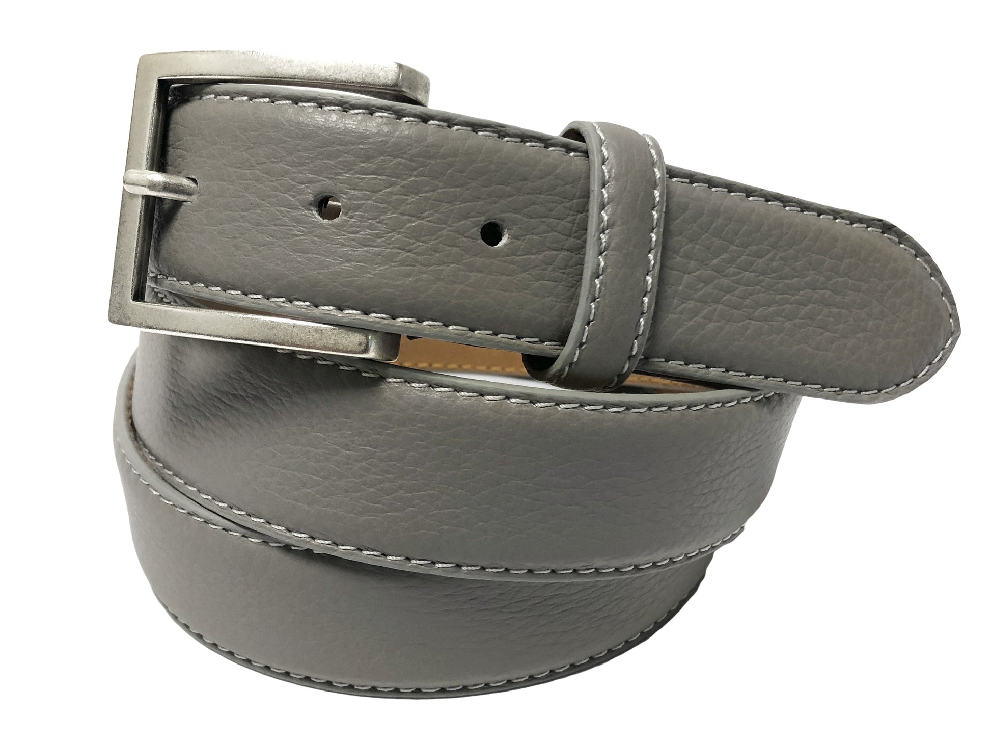 Calf Skin Pebble Belt Gray / White Stitch - The Golf Guys Online