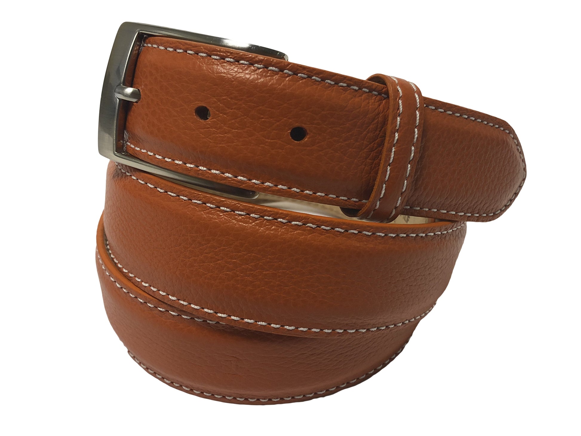 Calf Skin Pebble Belt Orange / White Stitch - The Golf Guys Online