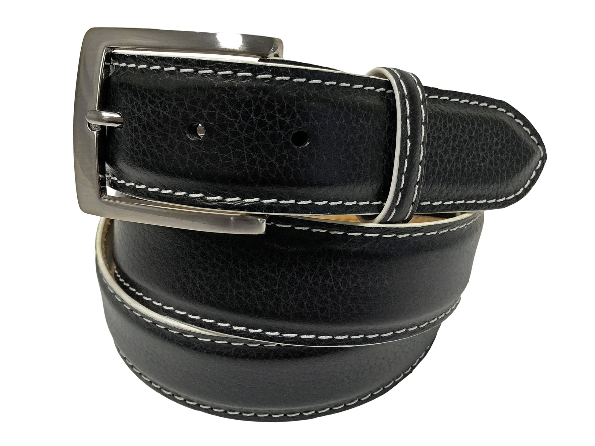 Calf Skin Pebble Belt Black / White Stitch & Edge - The Golf Guys Online