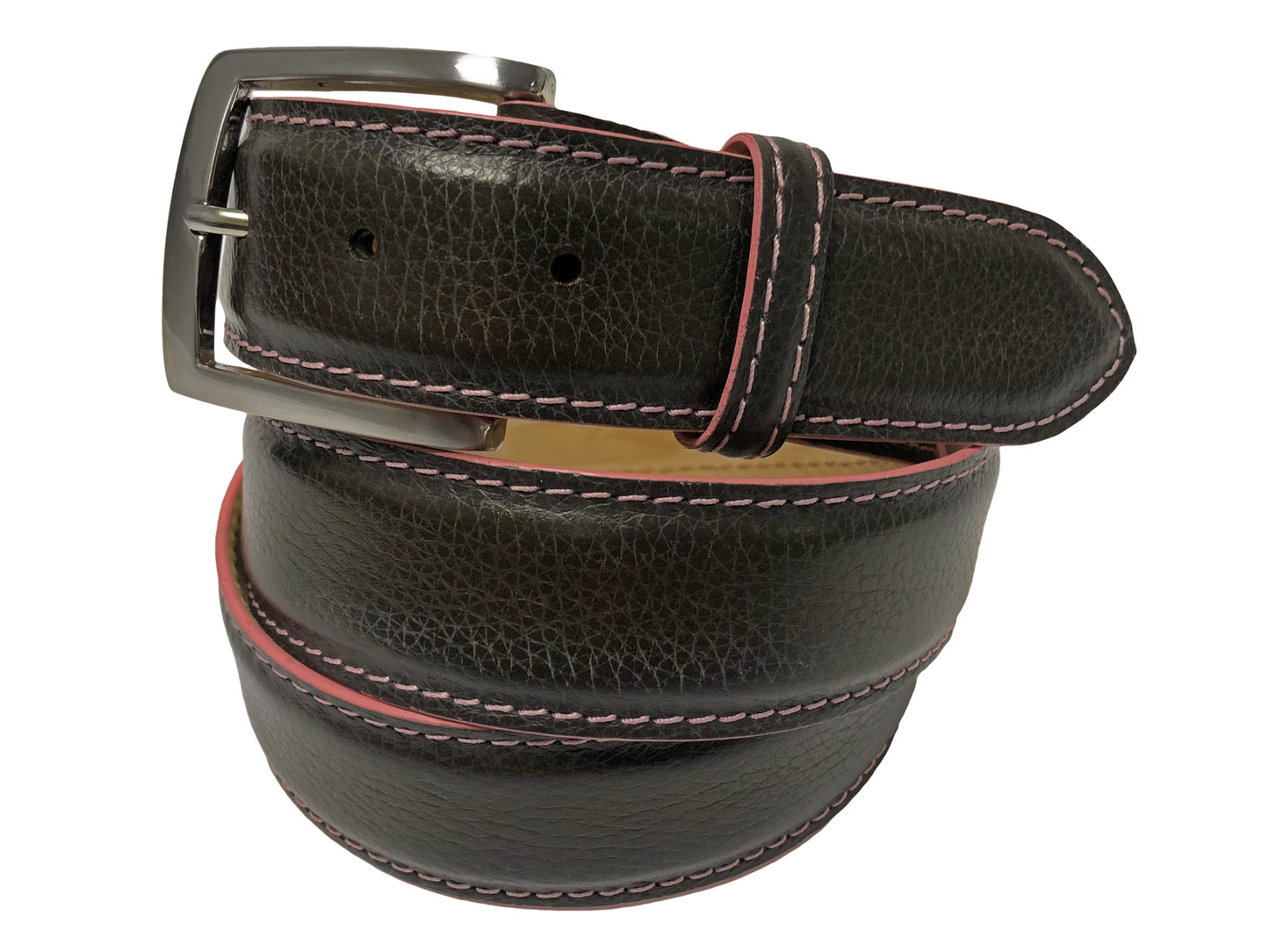 Calf Skin Pebble Belt Brown / Pink Stitch & Edge - The Golf Guys Online