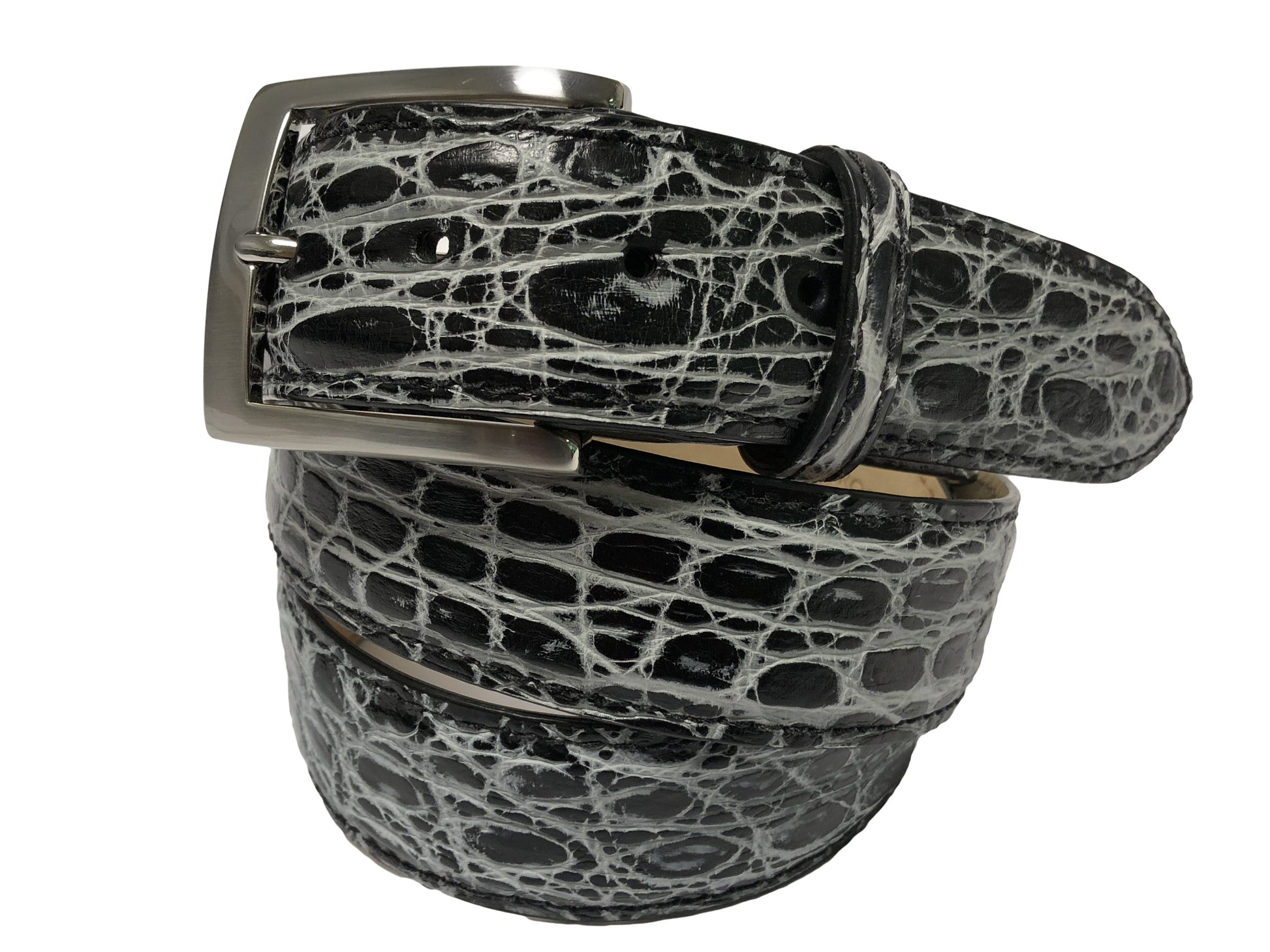 Caiman Skin Handpainted Belt Black/White - The Golf Guys Online