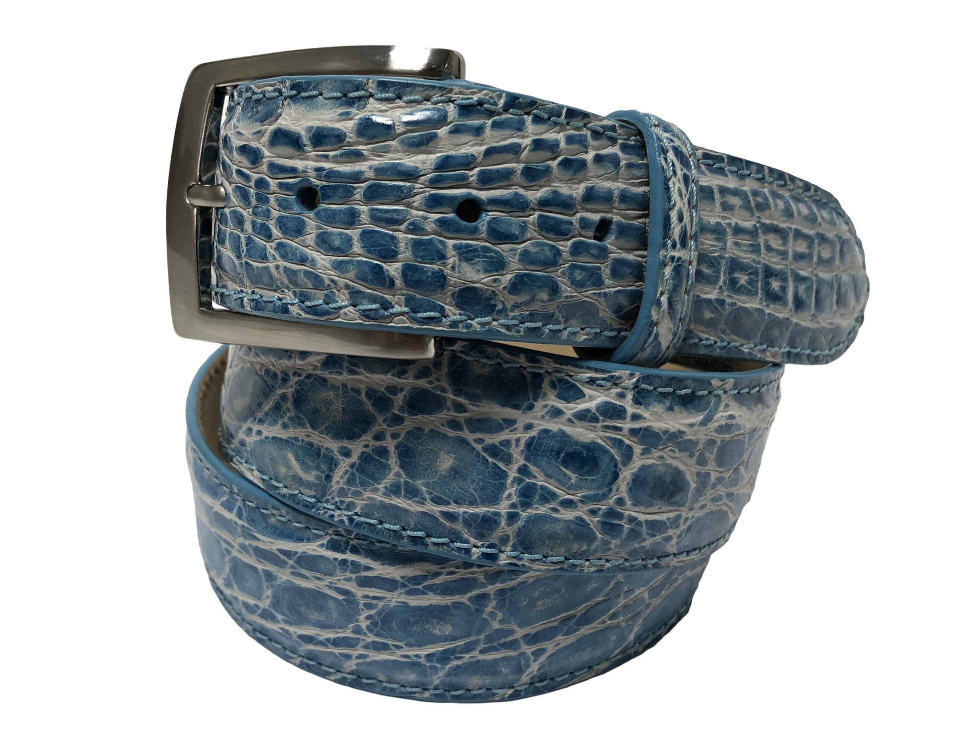 Caiman Skin Handpainted Belt Turquoise/White - The Golf Guys Online