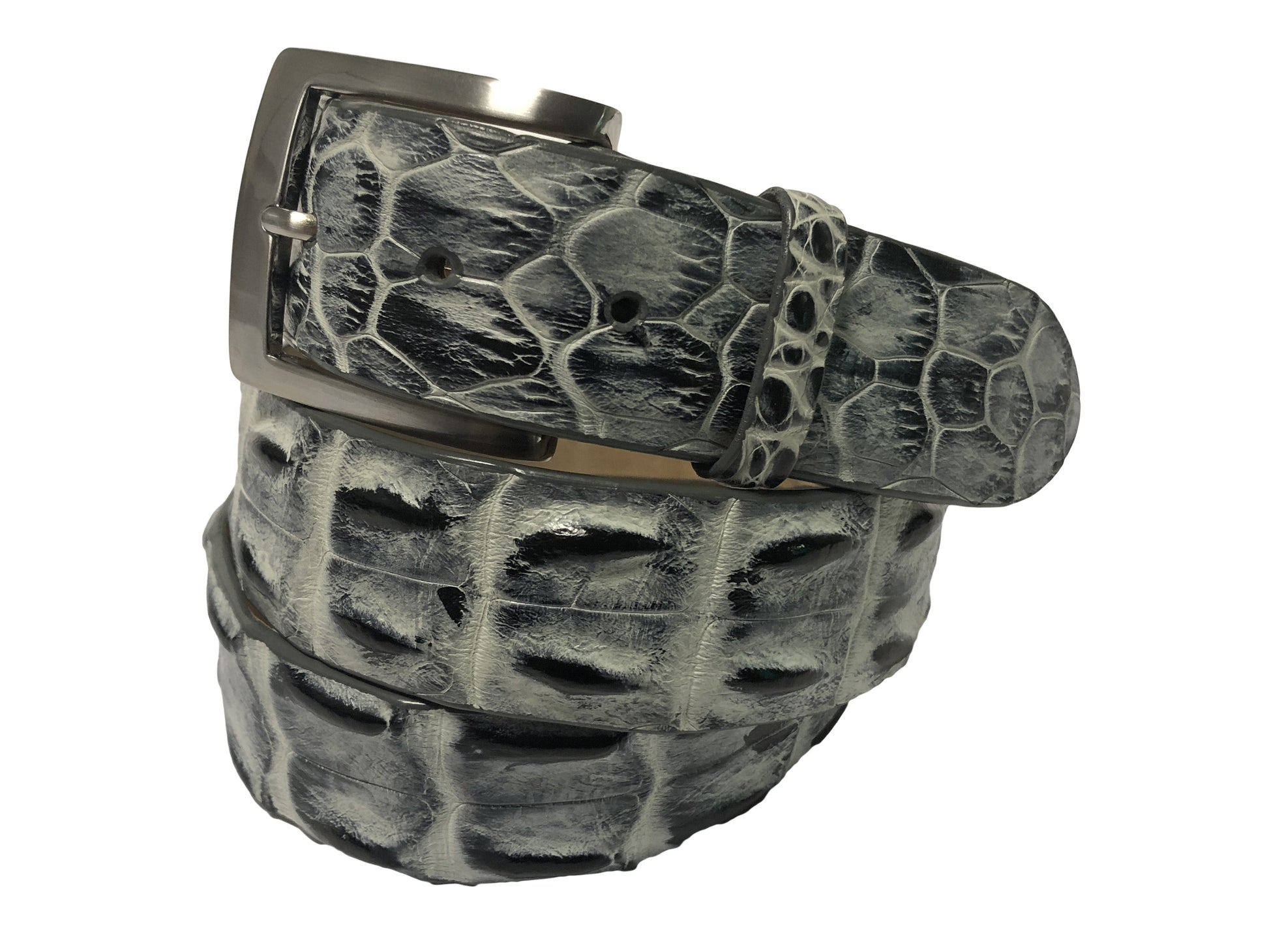 Caiman Skin Hornback Handpainted Belt White/Black - The Golf Guys Online
