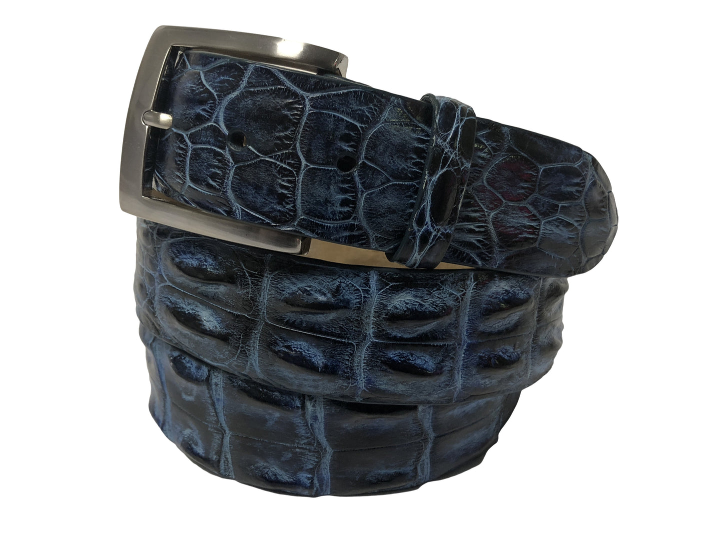 Caiman Skin Hornback Handpainted Belt Blue/Black - The Golf Guys Online