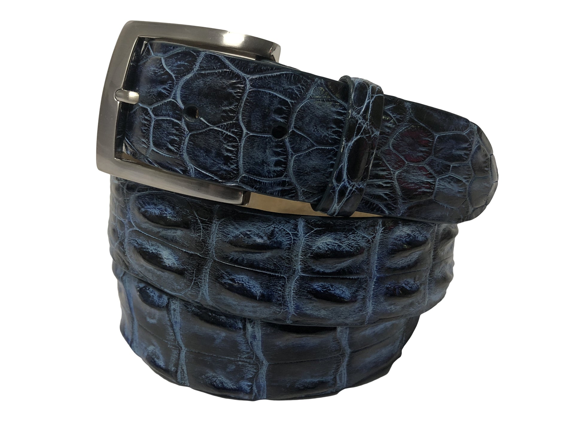 Caiman Skin Hornback Handpainted Belt Blue/Black - The Golf Guys Online