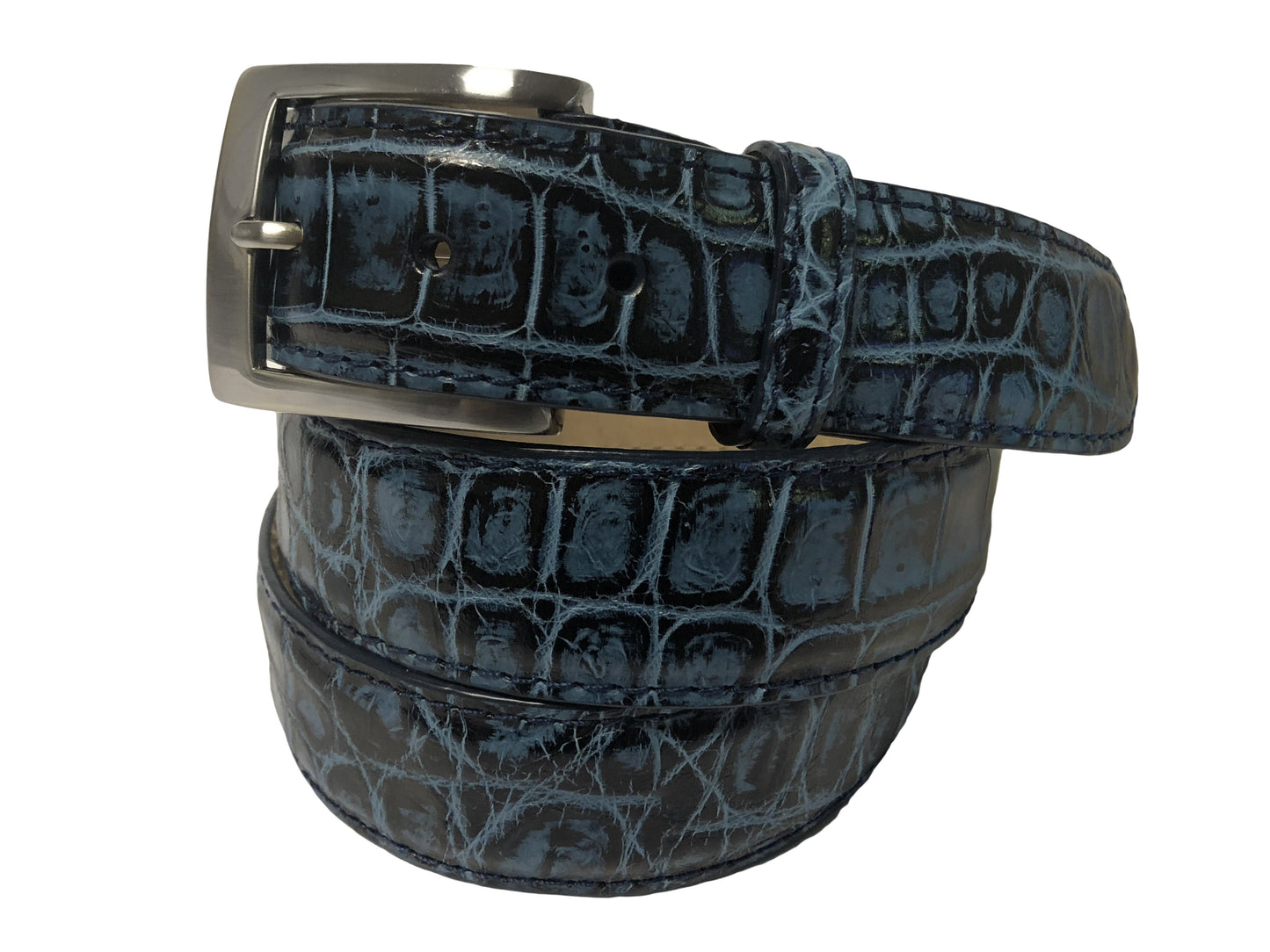 Alligator Skin Handpainted Belt Blue/Black - The Golf Guys Online
