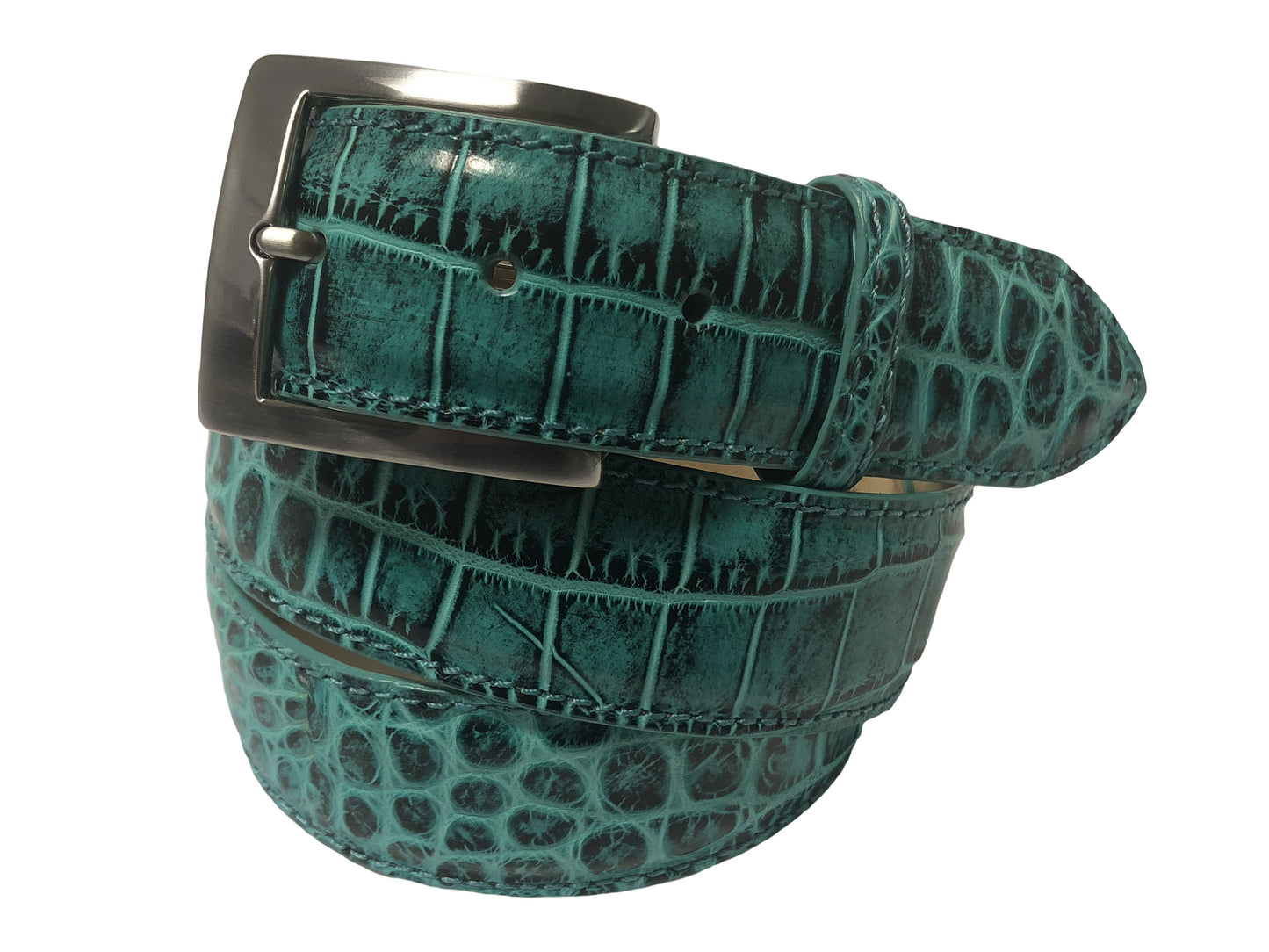 Alligator Skin Handpainted Belt Turquoise/Black - The Golf Guys Online