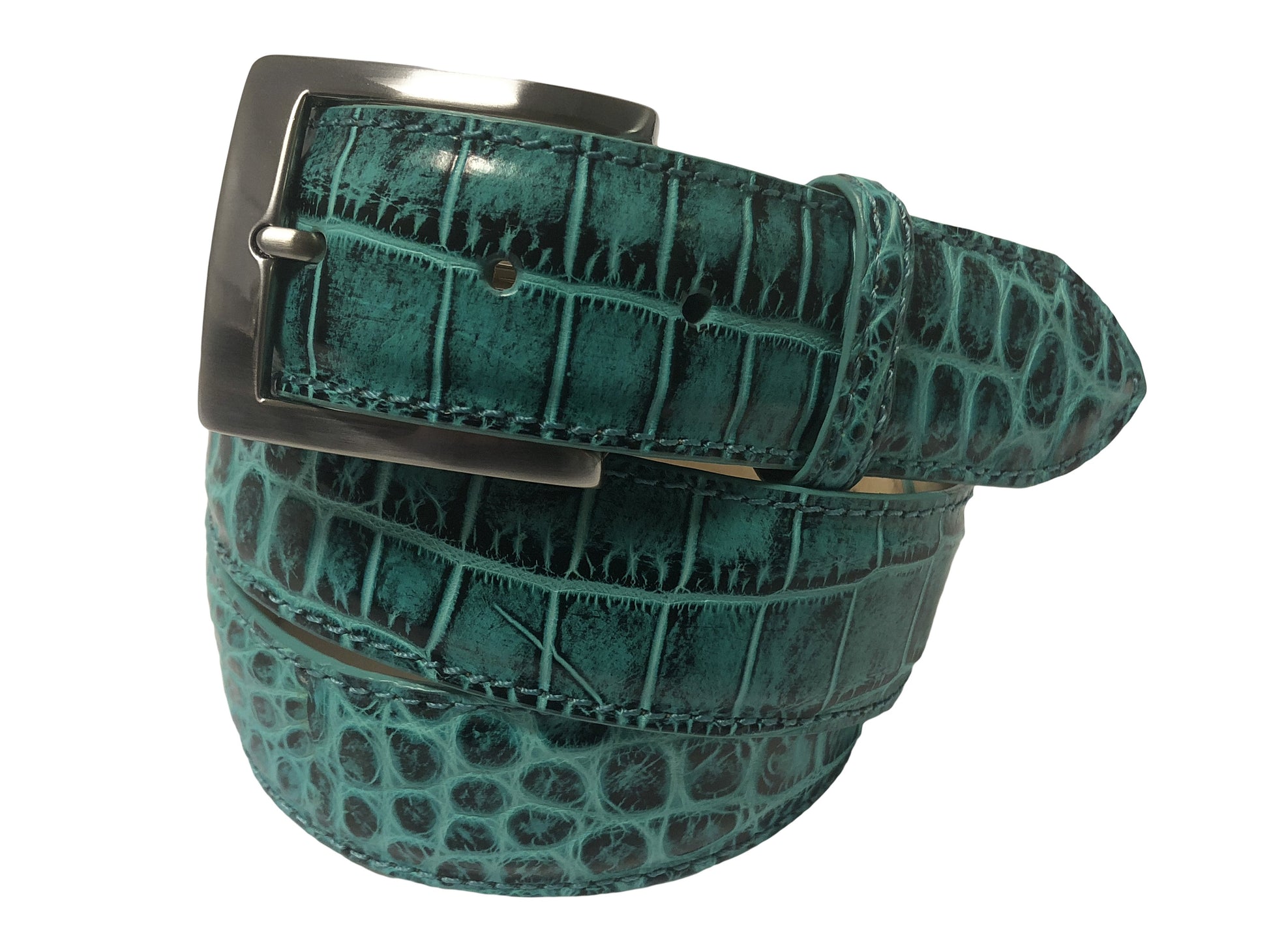Alligator Skin Handpainted Belt Turquoise/Black - The Golf Guys Online