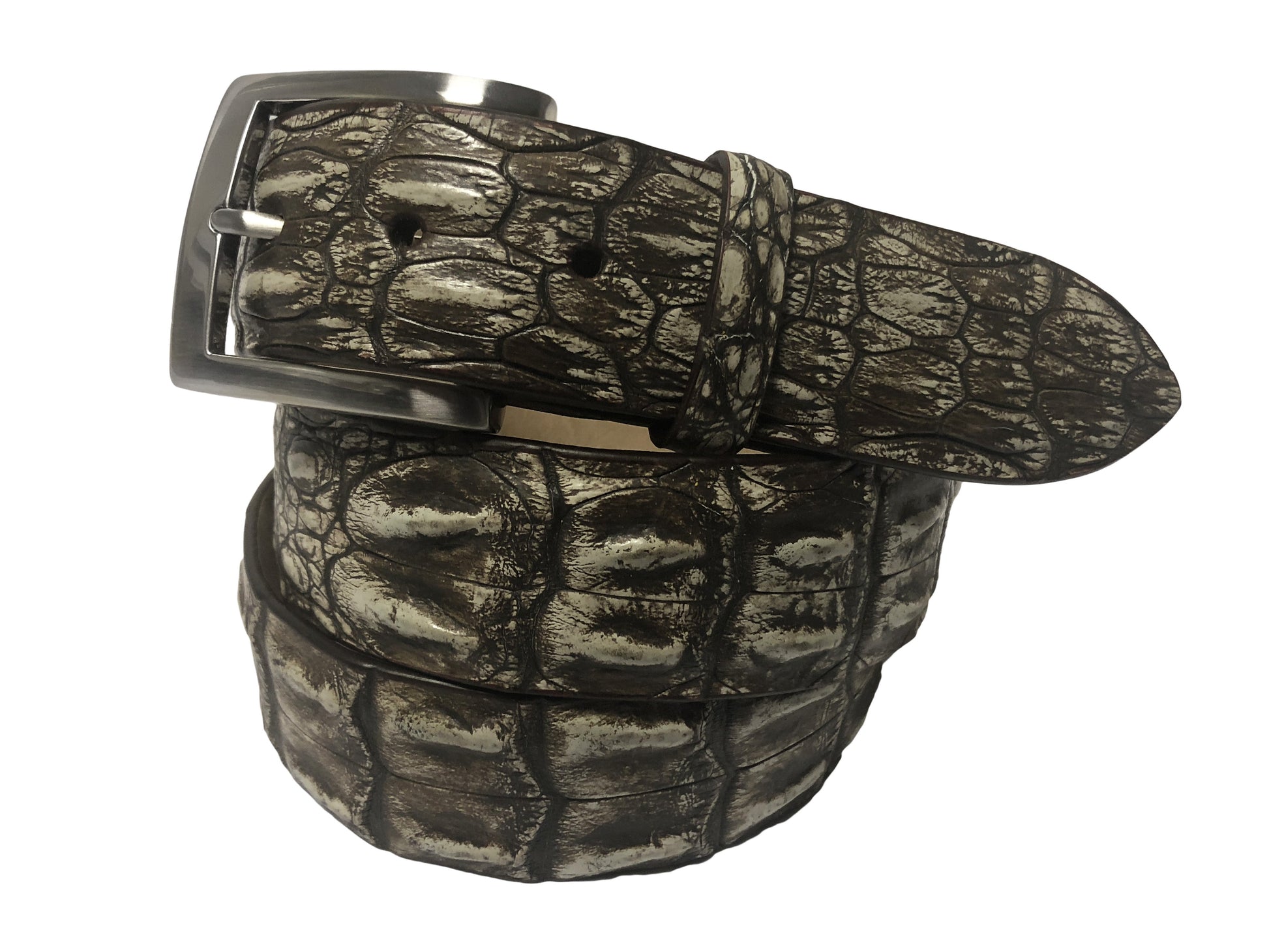 Caiman Skin Hornback Handpainted Belt Brown/Bone - The Golf Guys Online