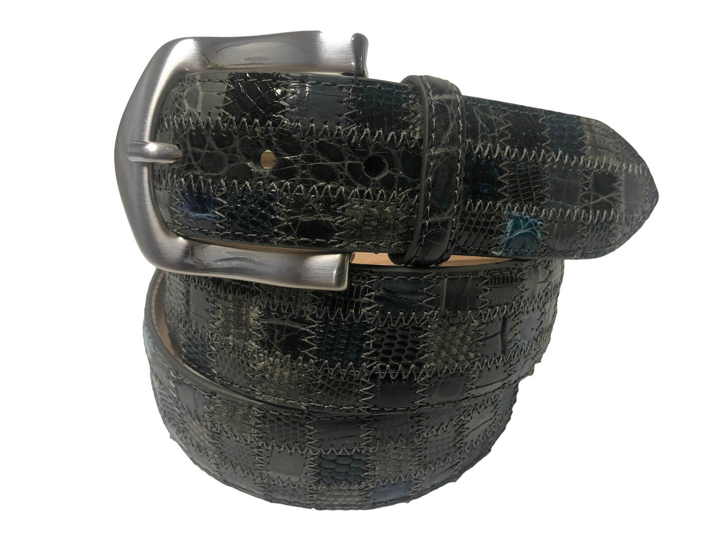 Alligator Caiman Lizard Multi-skin Patchwork Belt Gray - The Golf Guys Online