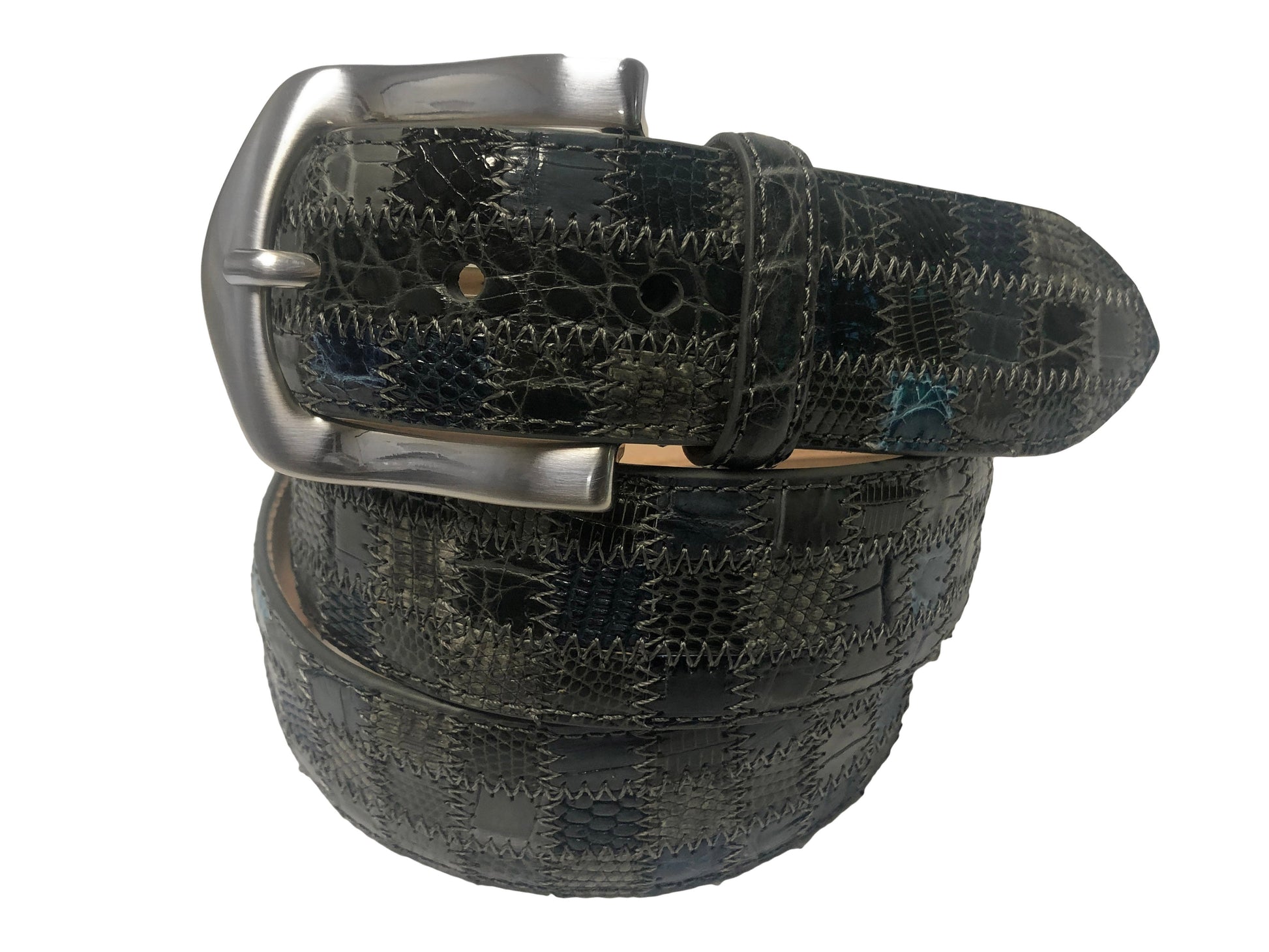 Alligator Caiman Lizard Multi-skin Patchwork Belt Gray - The Golf Guys Online