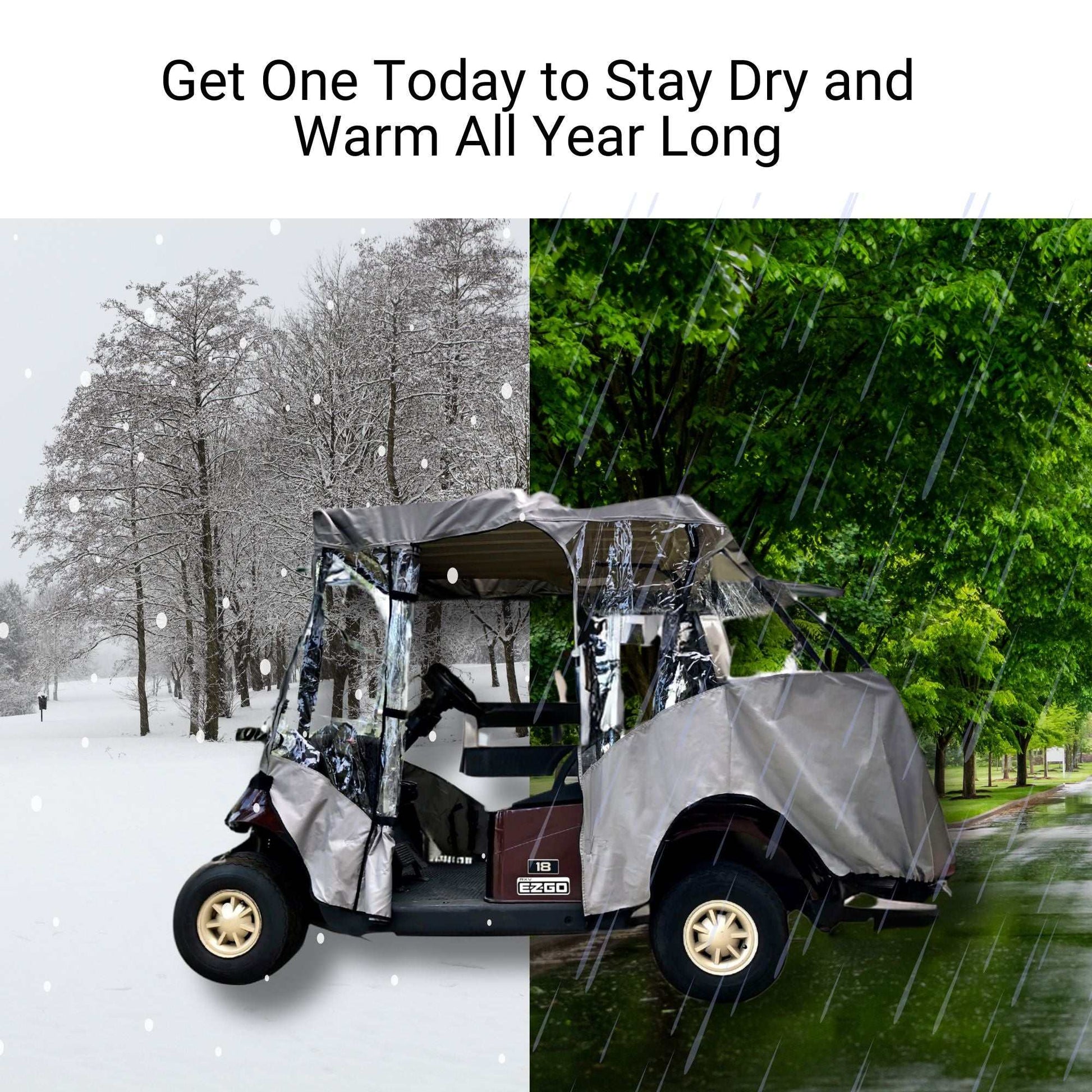 2+2 Passenger 3 Sided Golf Cart Enclosure Short Roof 58"L Cover Open Front - Grey