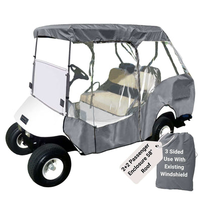 2+2 Passenger 3 Sided Golf Cart Enclosure Short Roof 58"L Cover Open Front - Grey