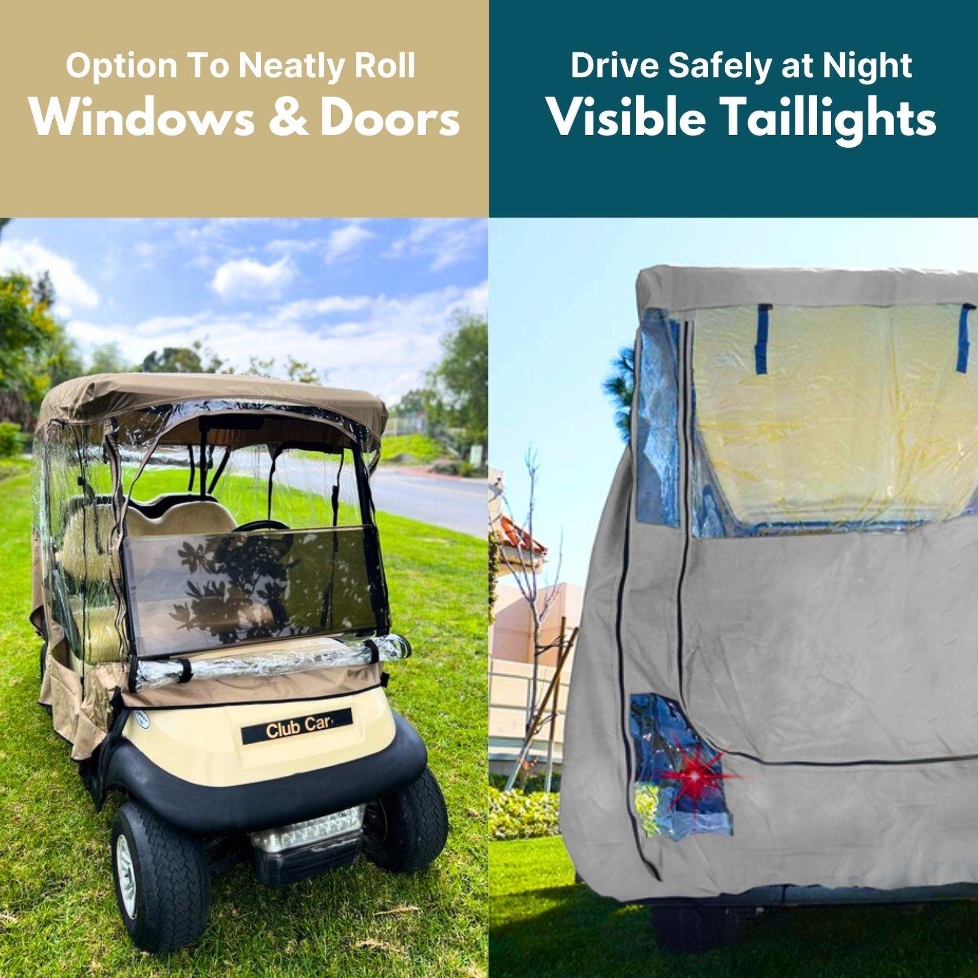 2+2 Passenger Golf Cart Driving Enclosure Cover (4 Passenger Short Roof 58") Taupe
