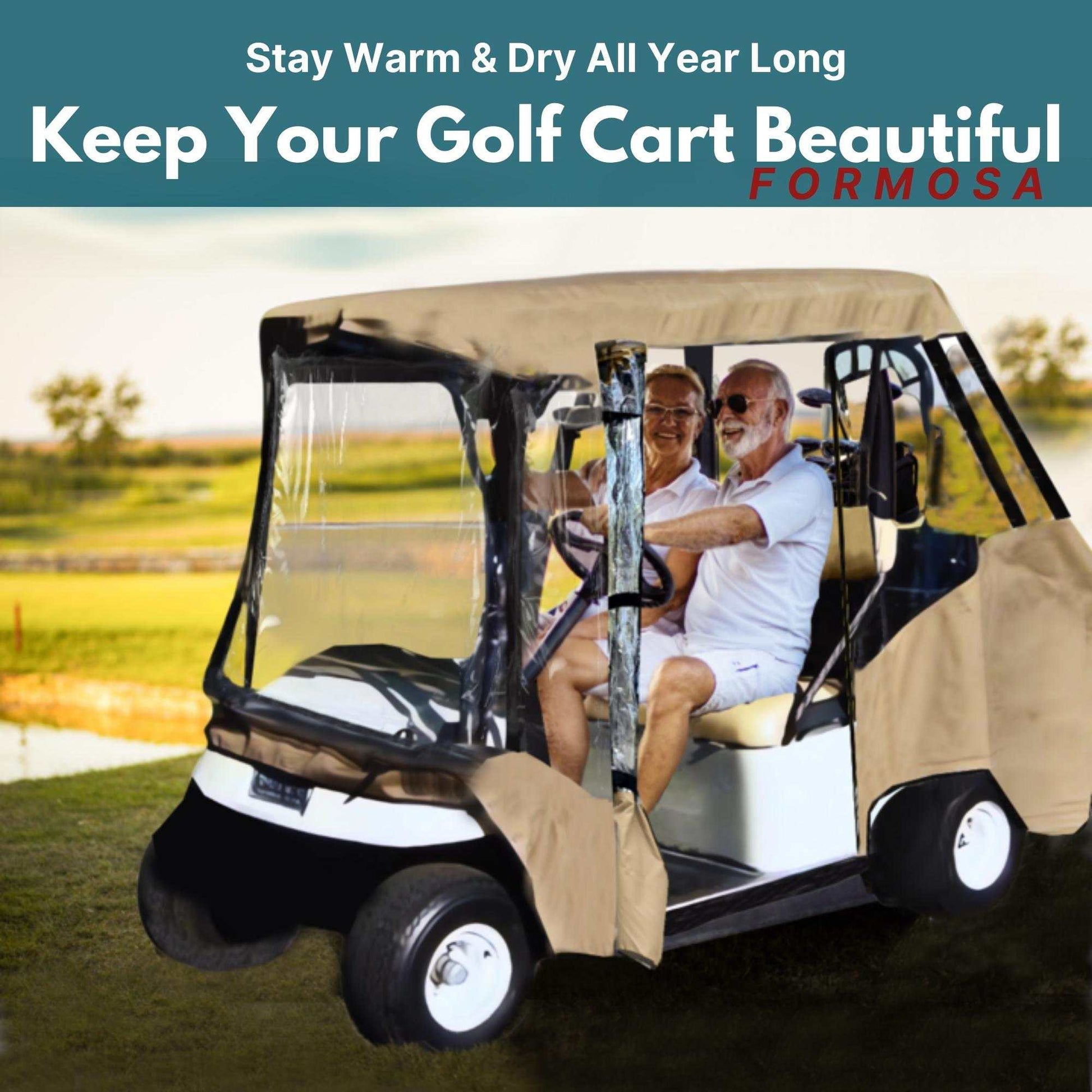 2+2 Passenger Golf Cart Driving Enclosure Cover (4 Passenger Short Roof 58") Taupe