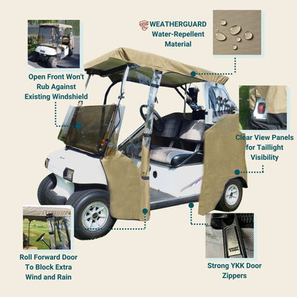 2 Passenger 3 Sides Golf Cart Driving Enclosure Cover Open Front Taupe
