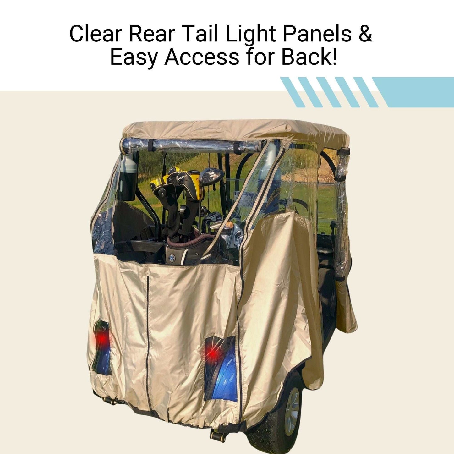 2 Passenger 3 Sides Golf Cart Driving Enclosure Cover Open Front Taupe