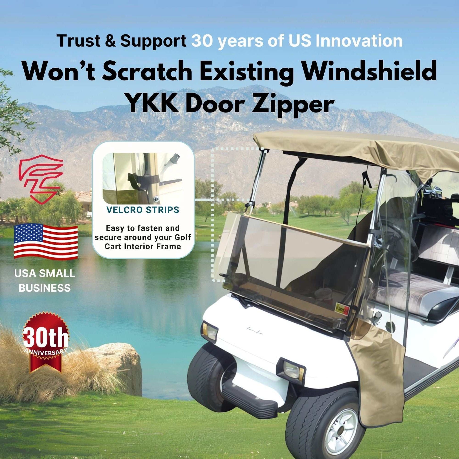 2 Passenger 3 Sides Golf Cart Driving Enclosure Cover Open Front Taupe