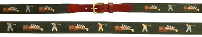 Charleston Belt Golf Forever Leather Needlepoint Belt - The Golf Guys Online