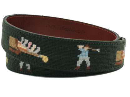 Charleston Belt Golf Forever Leather Needlepoint Belt - The Golf Guys Online