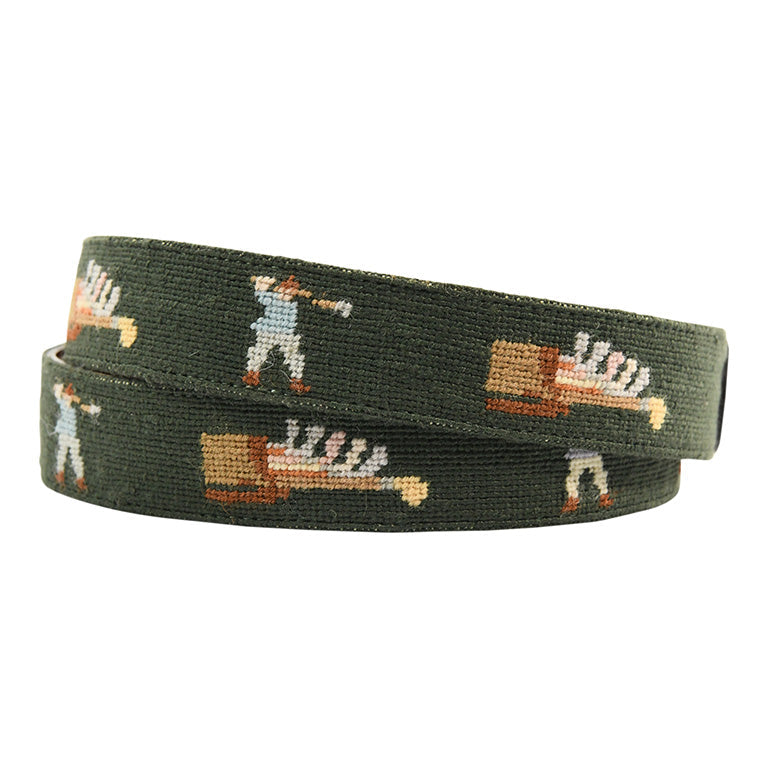 Charleston Belt Golf Forever Leather Needlepoint Belt - The Golf Guys Online