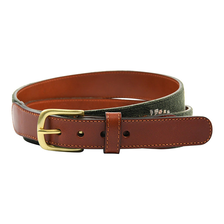Charleston Belt Golf Forever Leather Needlepoint Belt - The Golf Guys Online