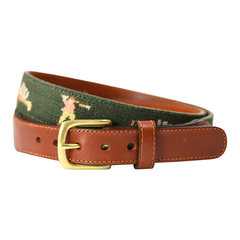 Charleston Belt Golf Forever Leather Needlepoint Belt - The Golf Guys Online