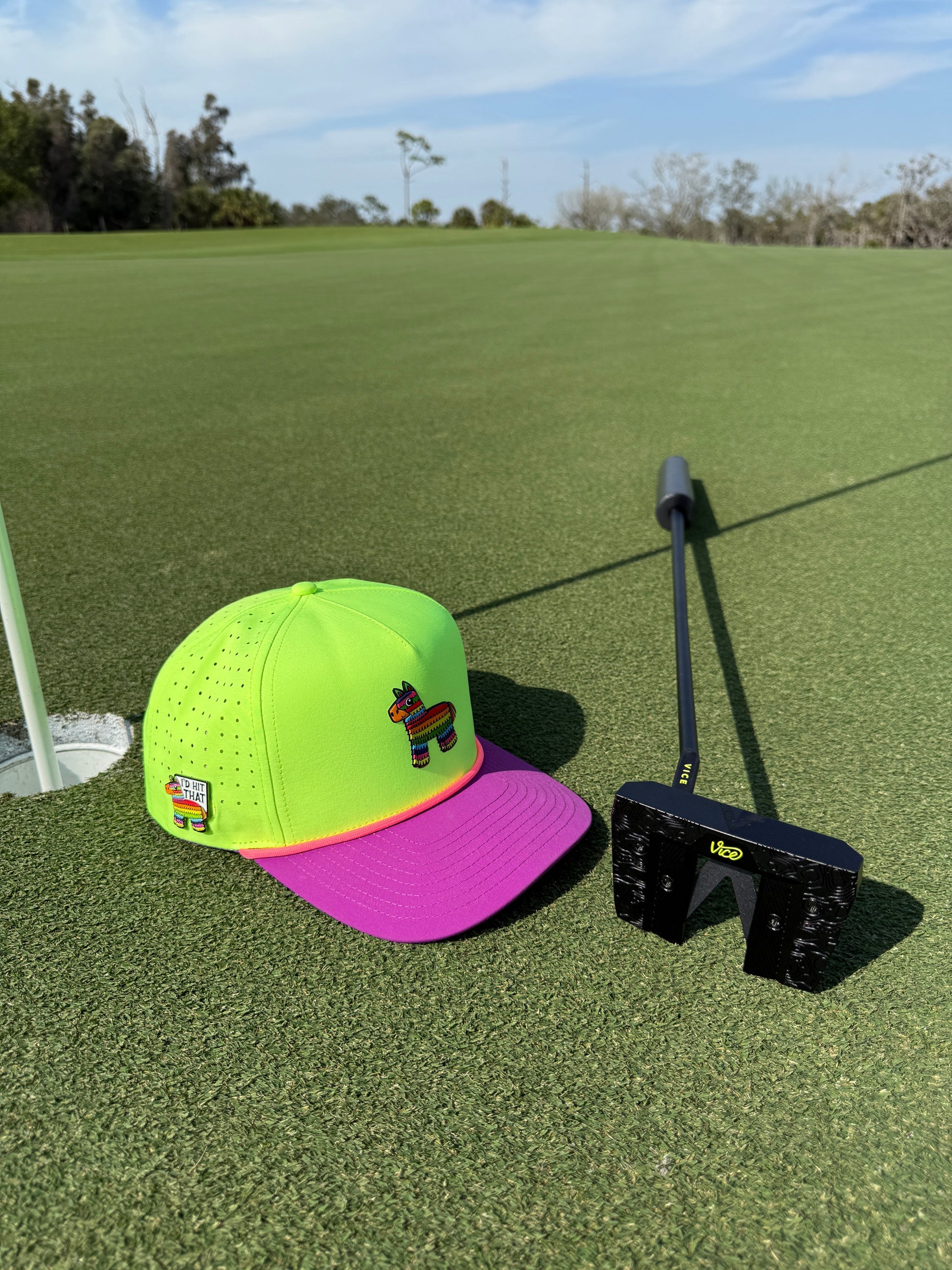 I'd Hit That Piñata Golf Hat | Snapback Cap | Built-in Magnetic Ball Marker Holder + Marker Included | Adjustable | Llama Multicolor