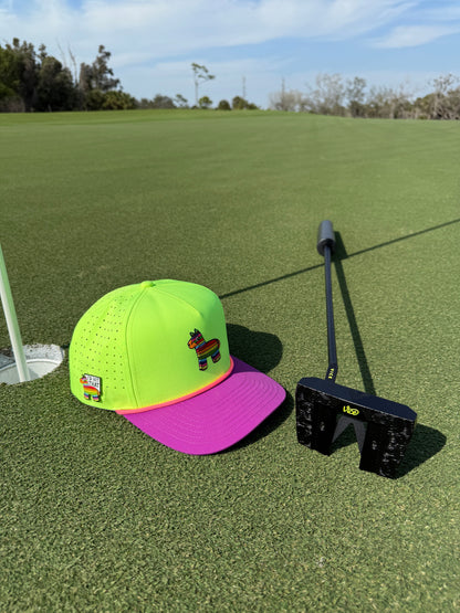 I'd Hit That Piñata Golf Hat | Snapback Cap | Built-in Magnetic Ball Marker Holder + Marker Included | Adjustable | Llama Multicolor