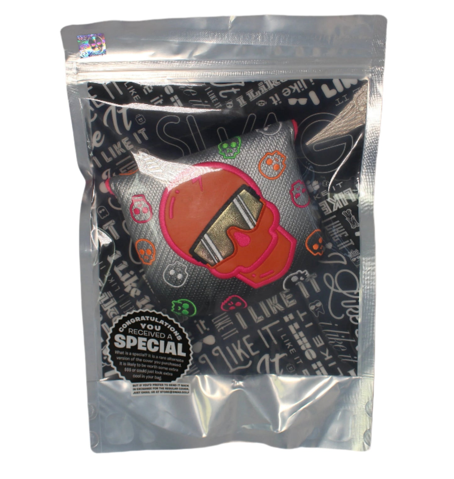 Swag Golf - Skull Neon Gold Glasses (SPECIAL EDITION) Silver/Orange/Pink Mallet Putter Cover - The Golf Guys Online