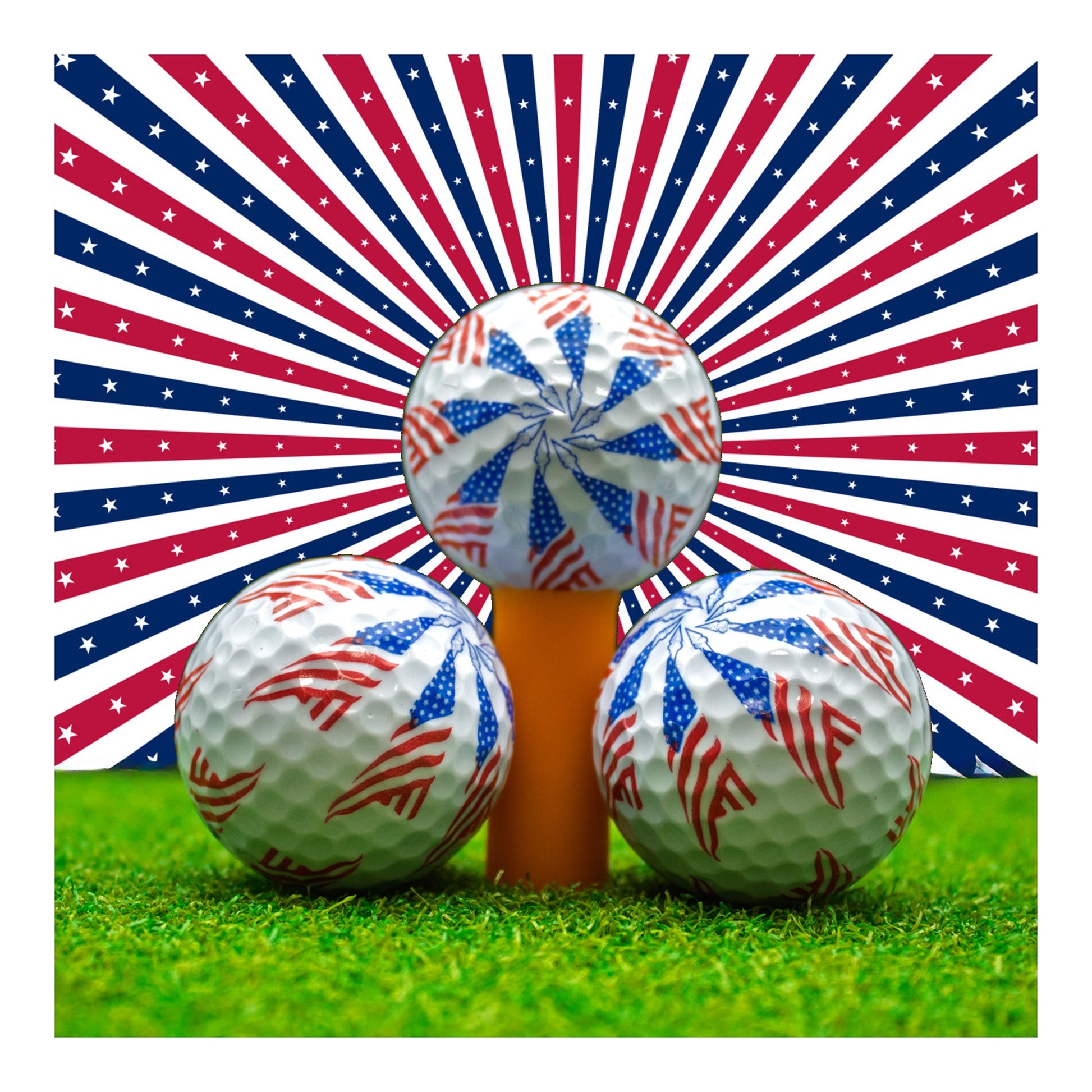New Novelty Patriotic Stars and Stripes Pinwheel Golf Balls