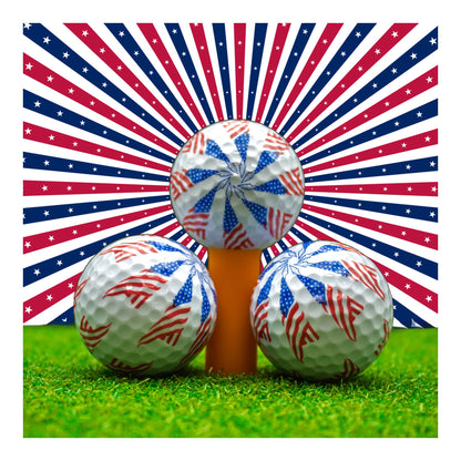 New Novelty Patriotic Stars and Stripes Pinwheel Golf Balls