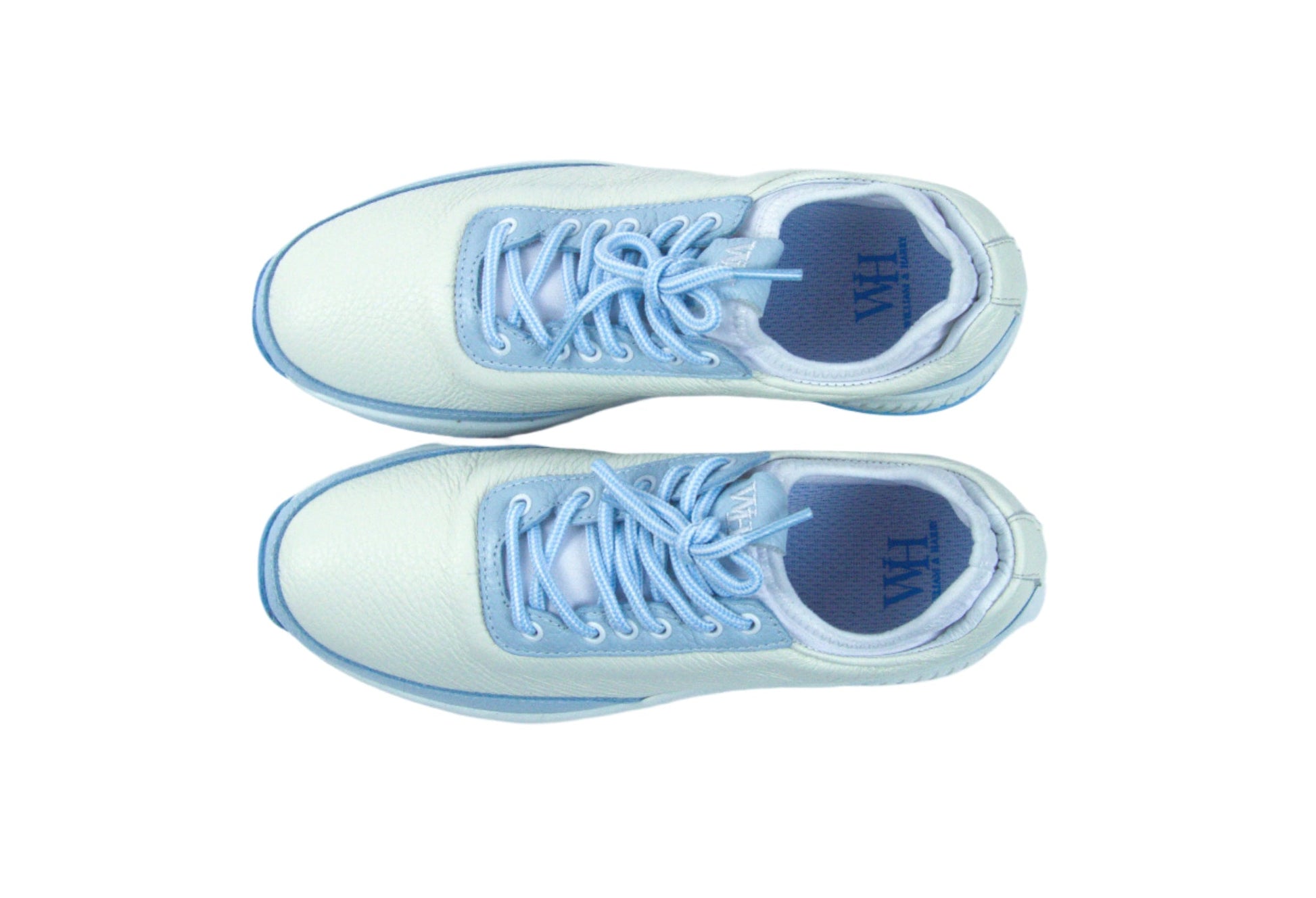W&H Lynx - Deerskin Women's Golf Shoes in White and Light Blue