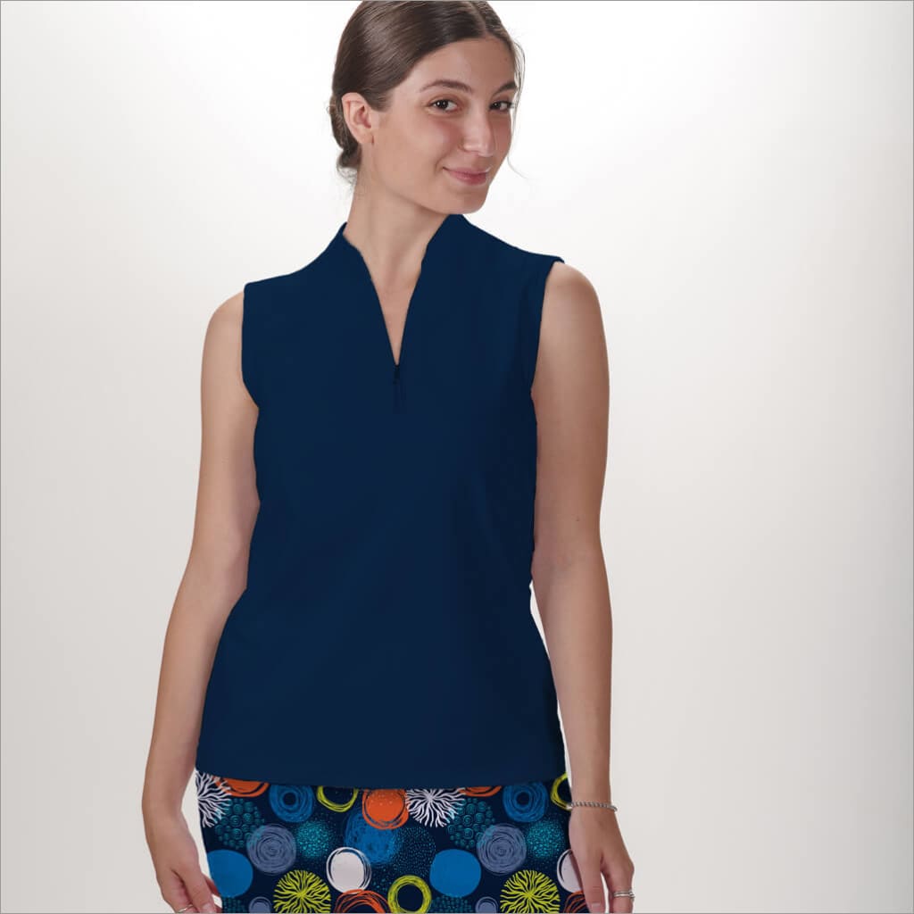 NAVY SLEEVELESS QUARTER ZIP TOP - The Golf Guys Online