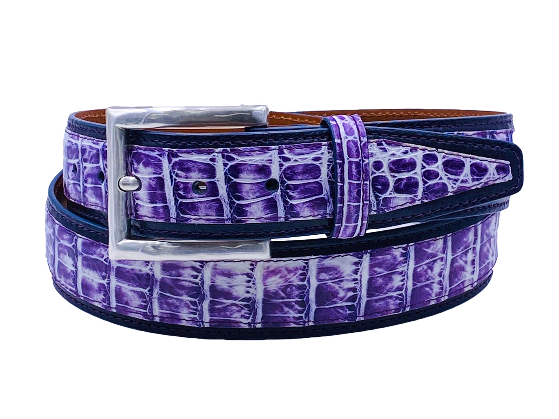 Caiman Calf Duo-Skin Handpainted Belt White/Purple - The Golf Guys Online