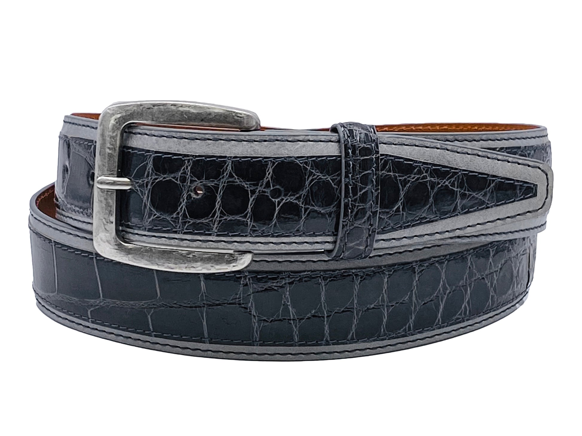 Alligator Calf Duo-Skin Handpainted Belt Gray - The Golf Guys Online