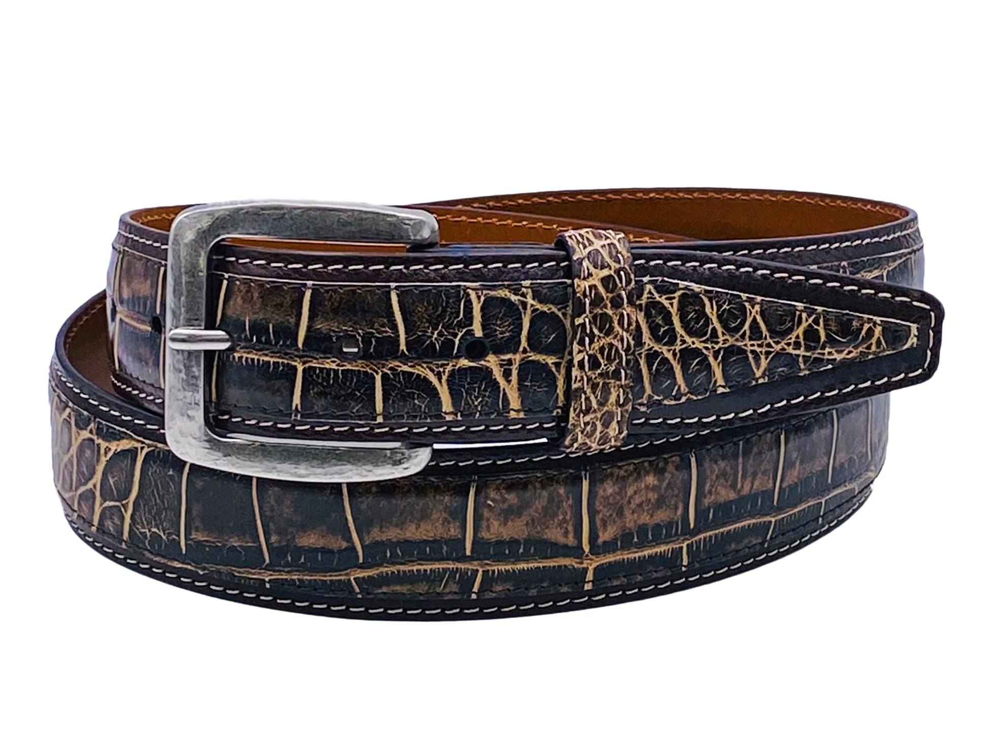 Alligator Calf Duo-Skin Handpainted Belt Tan/Brown - The Golf Guys Online