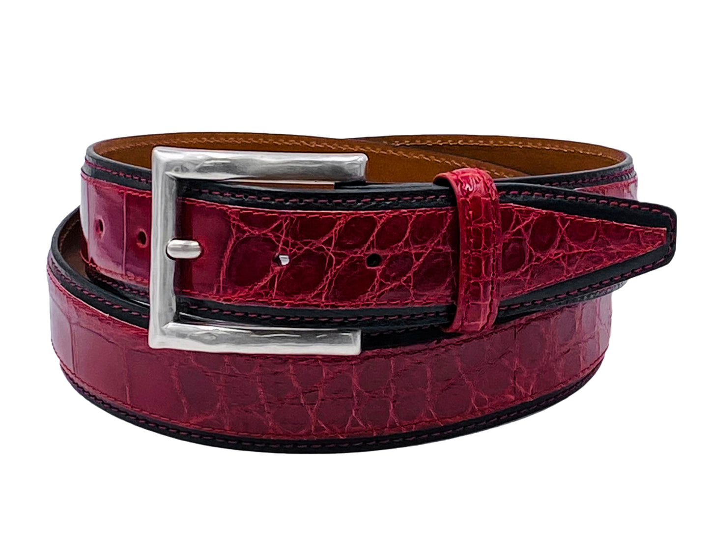 Alligator Calf Duo-Skin Handpainted Belt Red/Black - The Golf Guys Online