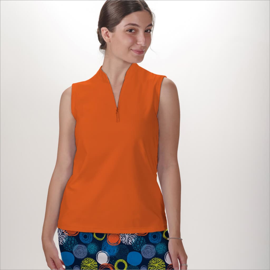 ORANGE SLEEVELESS QUARTER ZIP TOP - The Golf Guys Online