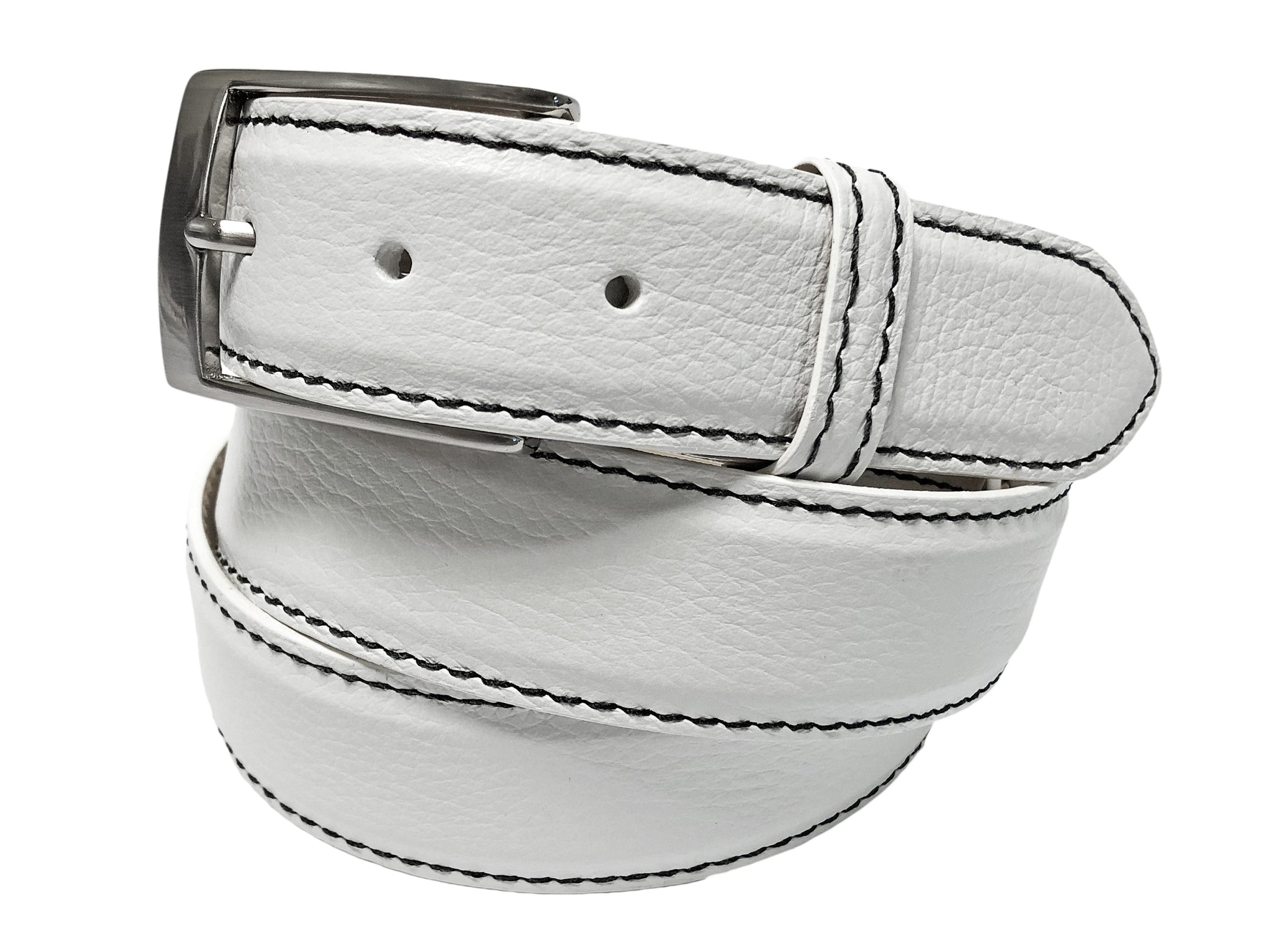 Calf Skin Pebble Belt White / Black Stitch - The Golf Guys Online