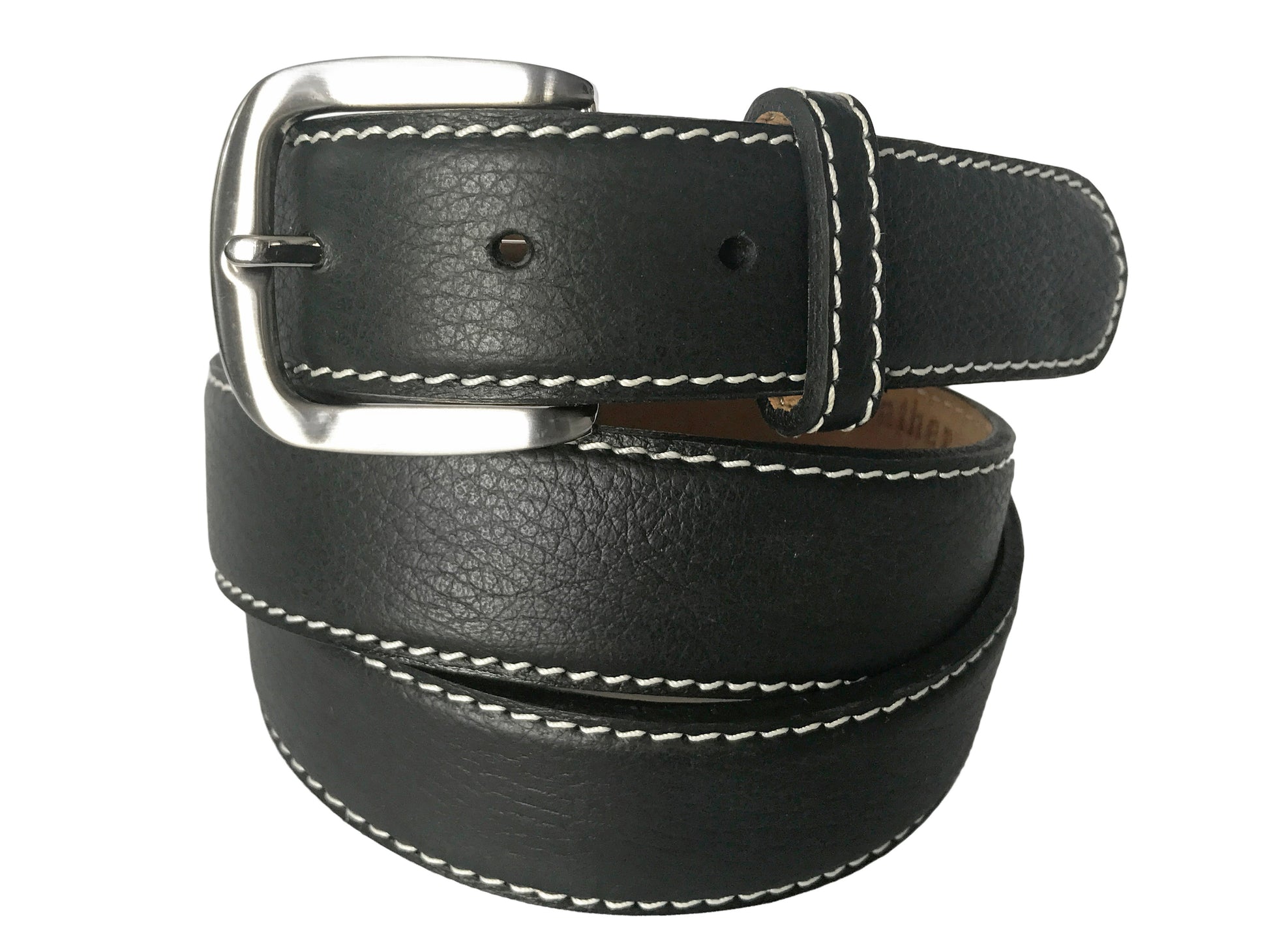 Calf Skin Pebble Belt Black / White Stitch - The Golf Guys Online