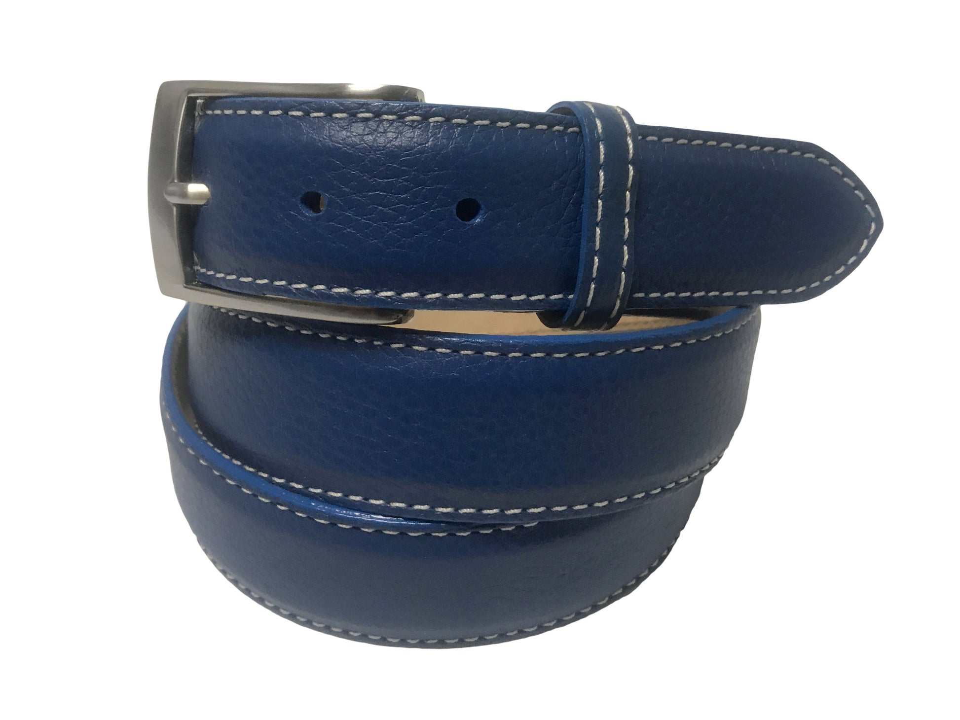 Calf Skin Pebble Belt Blue / White Stitch - The Golf Guys Online