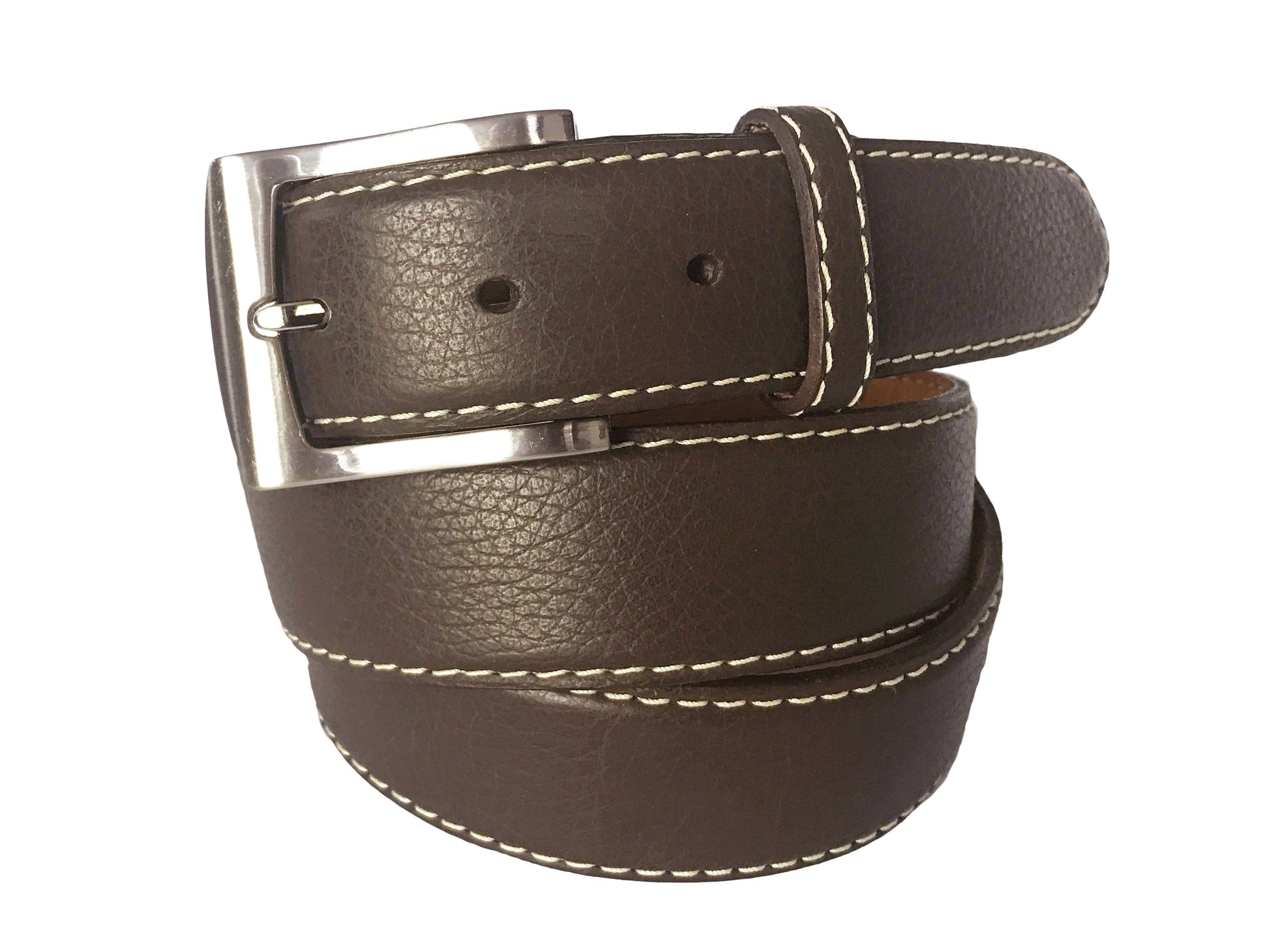Calf Skin Pebble Belt Brown / White Stitch - The Golf Guys Online