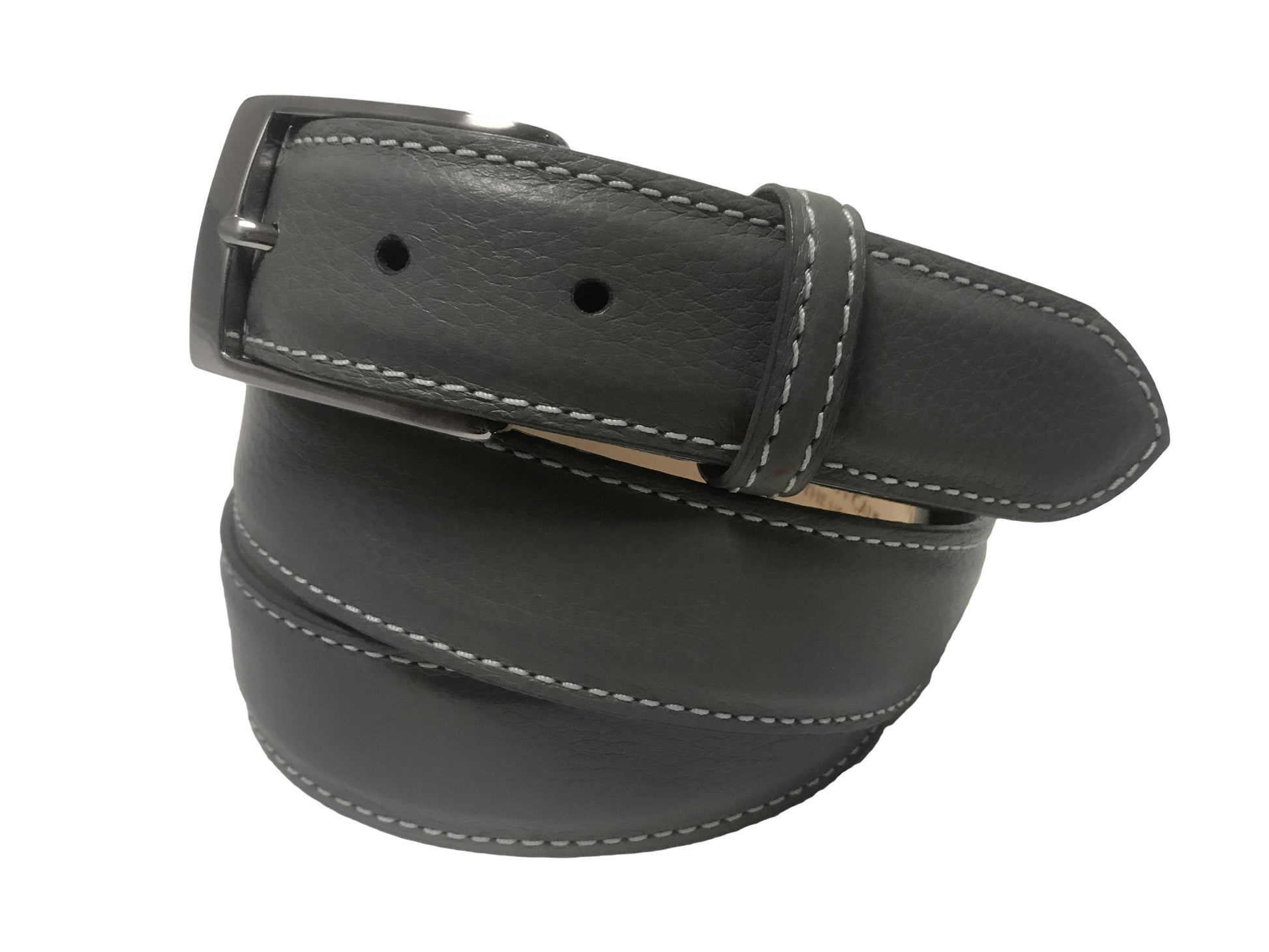 Calf Skin Pebble Belt Gray / White Stitch - The Golf Guys Online