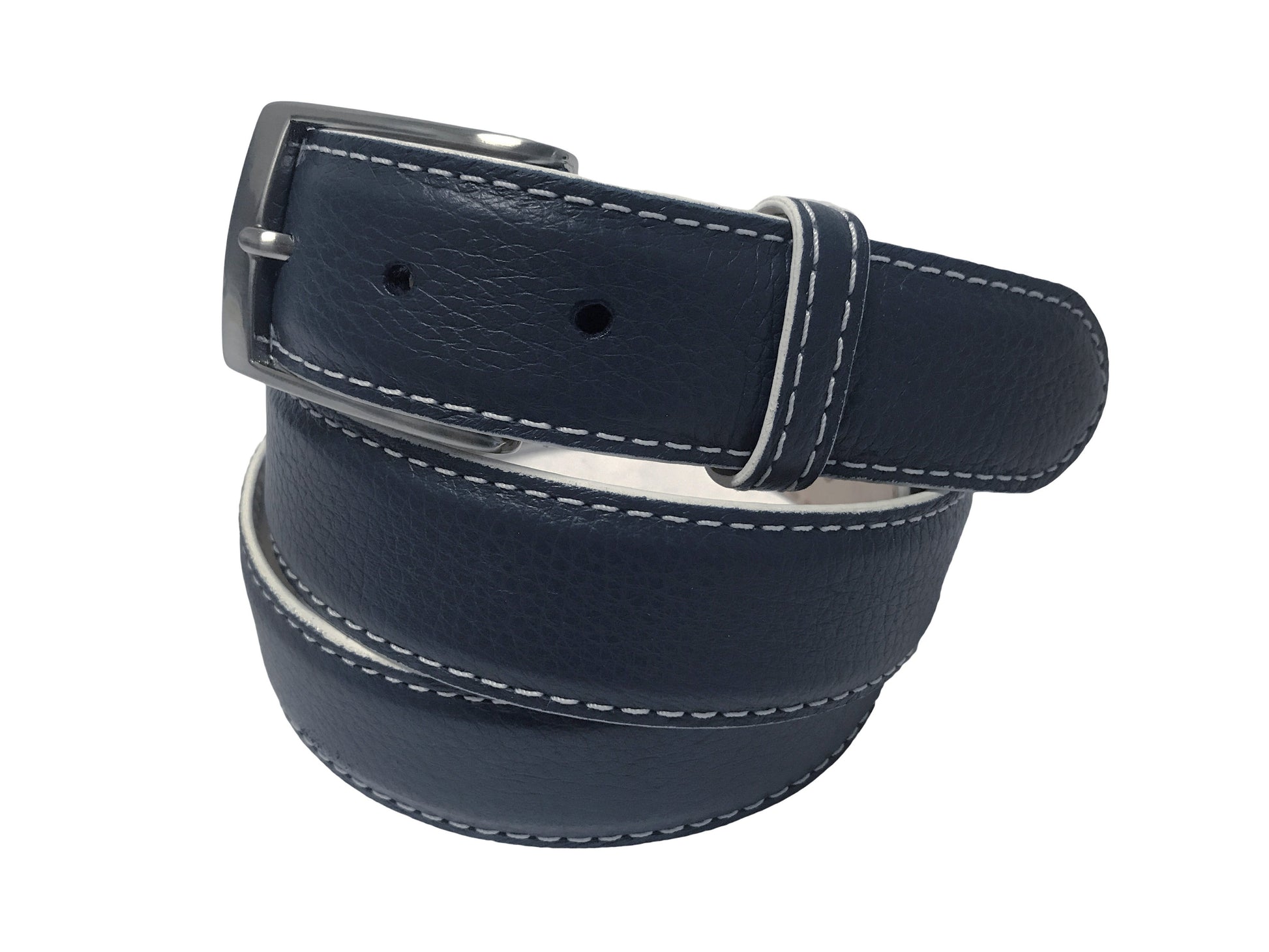 Calf Skin Pebble Belt Navy / White Stitch & Edge - The Golf Guys Online