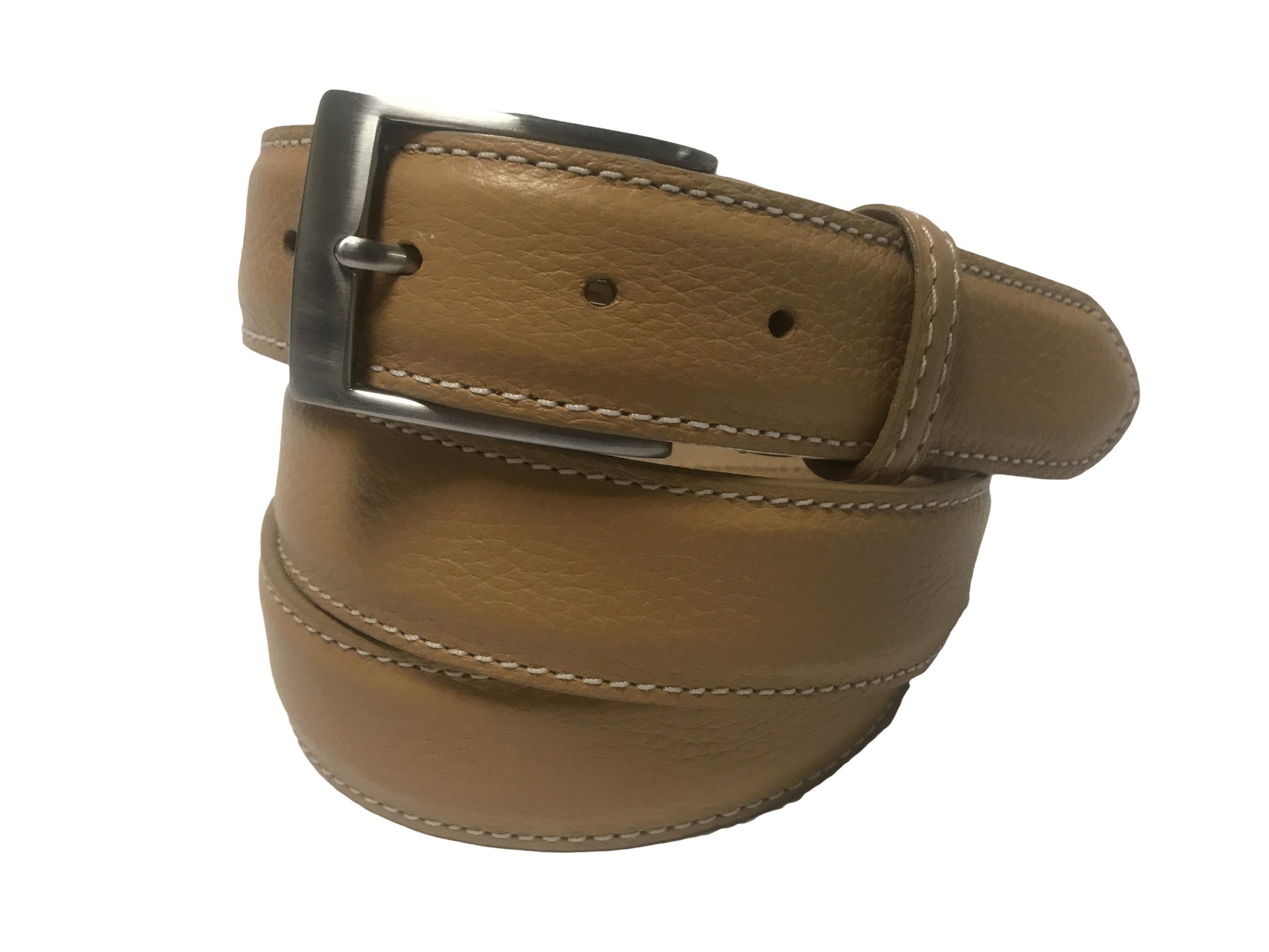 Calf Skin Pebble Belt Tan / White Stitch - The Golf Guys Online